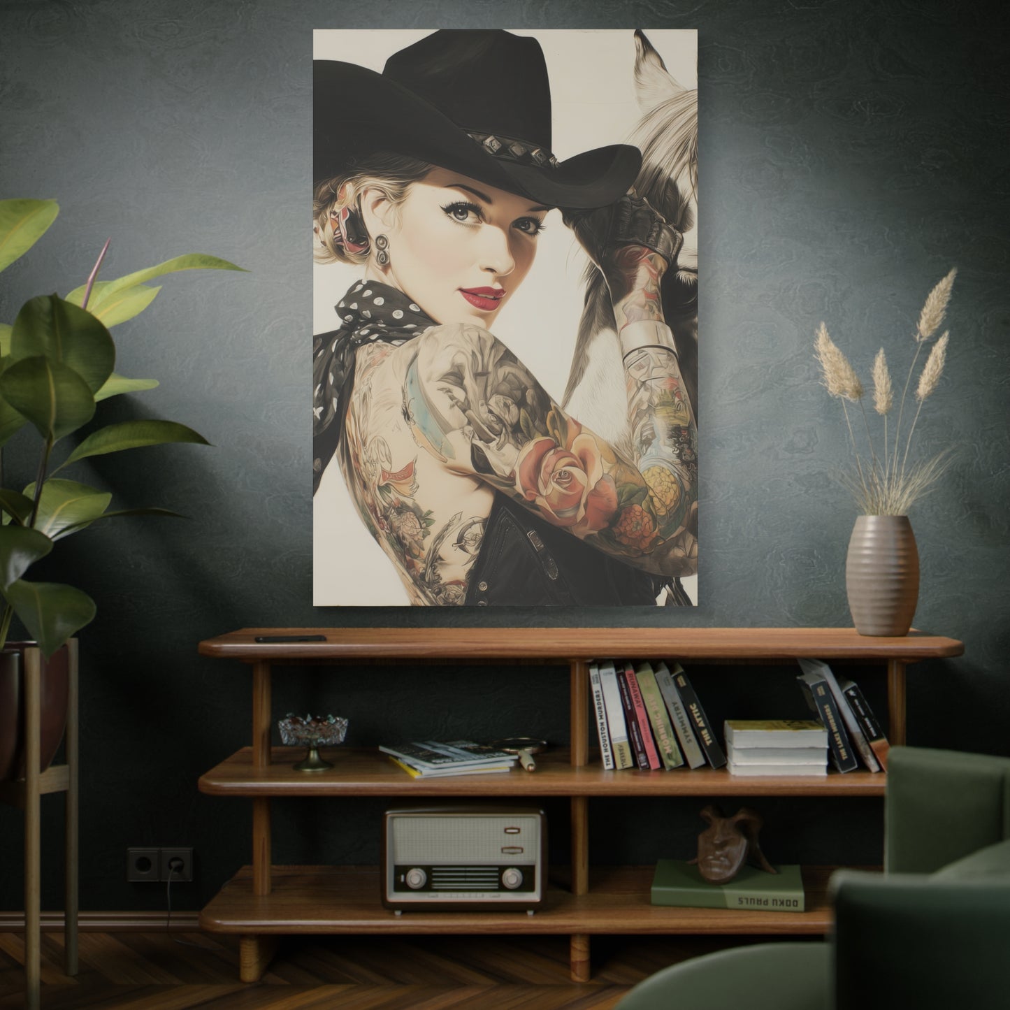 Gallery Wrapped Canvas, Wranglers and Wreckage Art Canvas, Erotic Pinup Art Canvas – Dottie