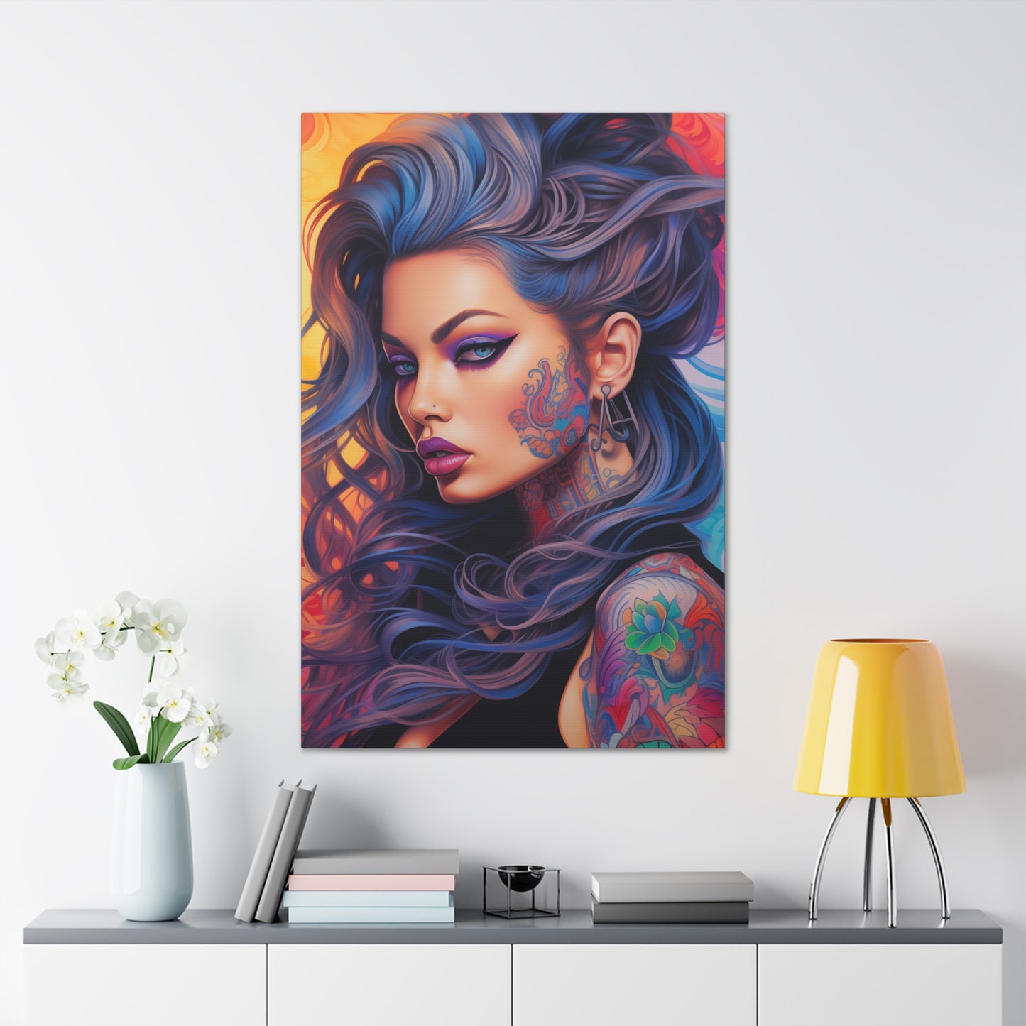 Gallery Wrapped Canvas, Edgy Tattooed Beauty, Urban Pop Art Canvas – Faye