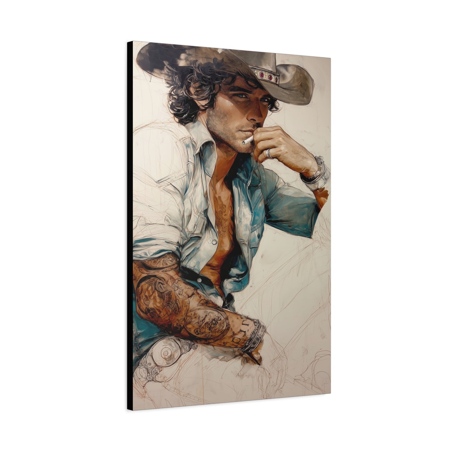 Gallery Wrapped Canvas, Wranglers and Wreckage Art Canvas, Erotic Pinup Art Canvas – Chase