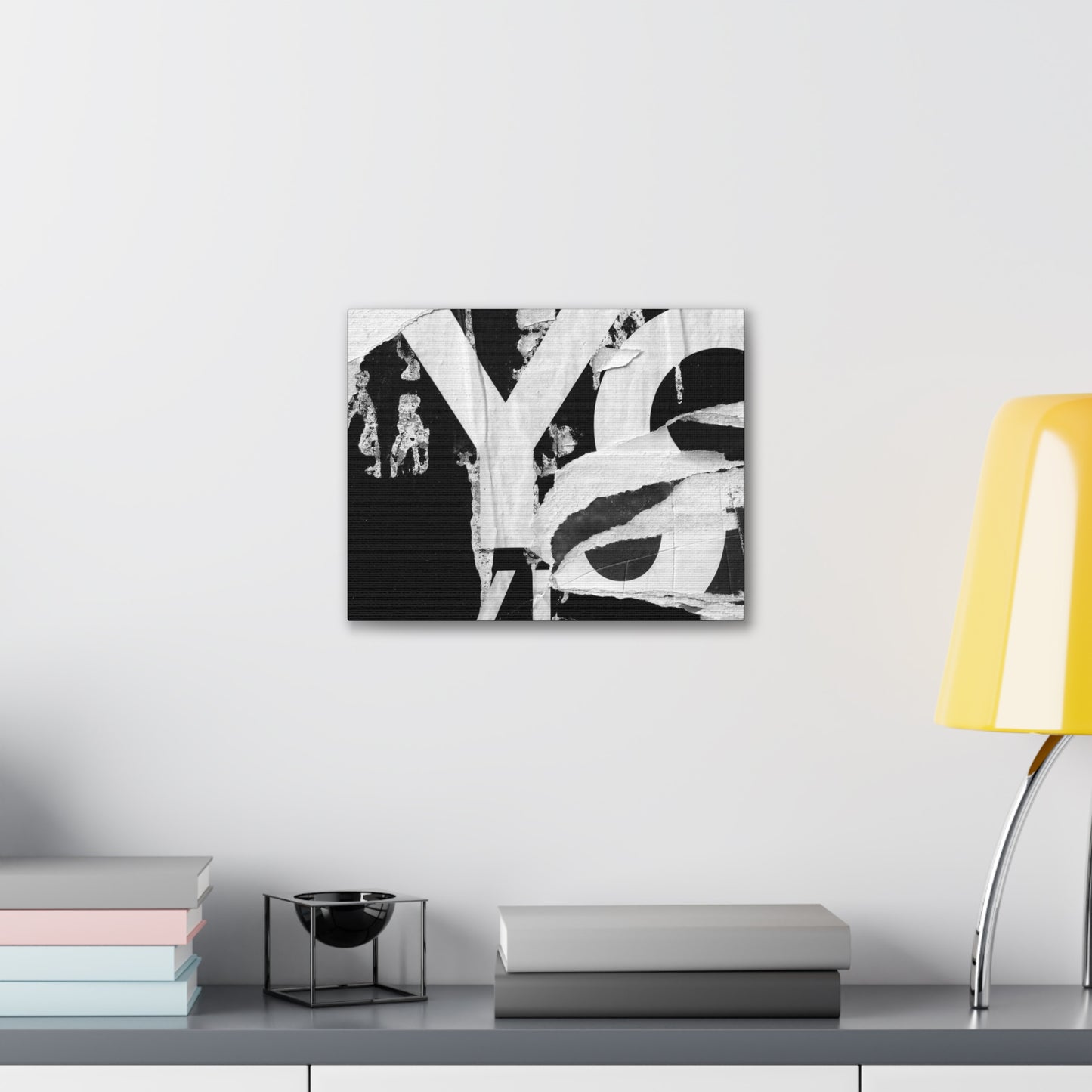 Canvas Wall Art, Gallery Wrapped Urban Street Art, Abstract Torn Poster Street Art - Black and White YO