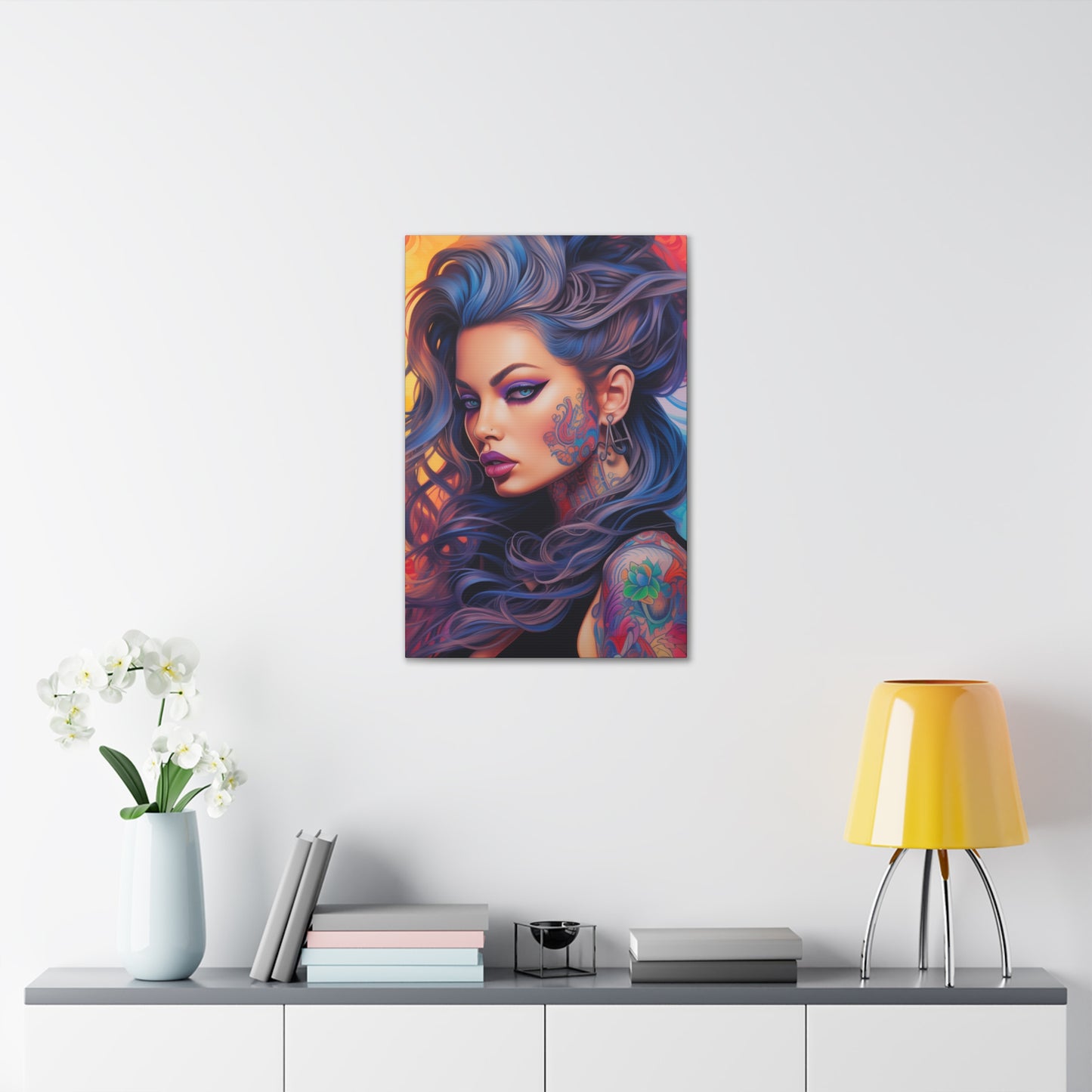 Gallery Wrapped Canvas, Edgy Tattooed Beauty, Urban Pop Art Canvas – Faye