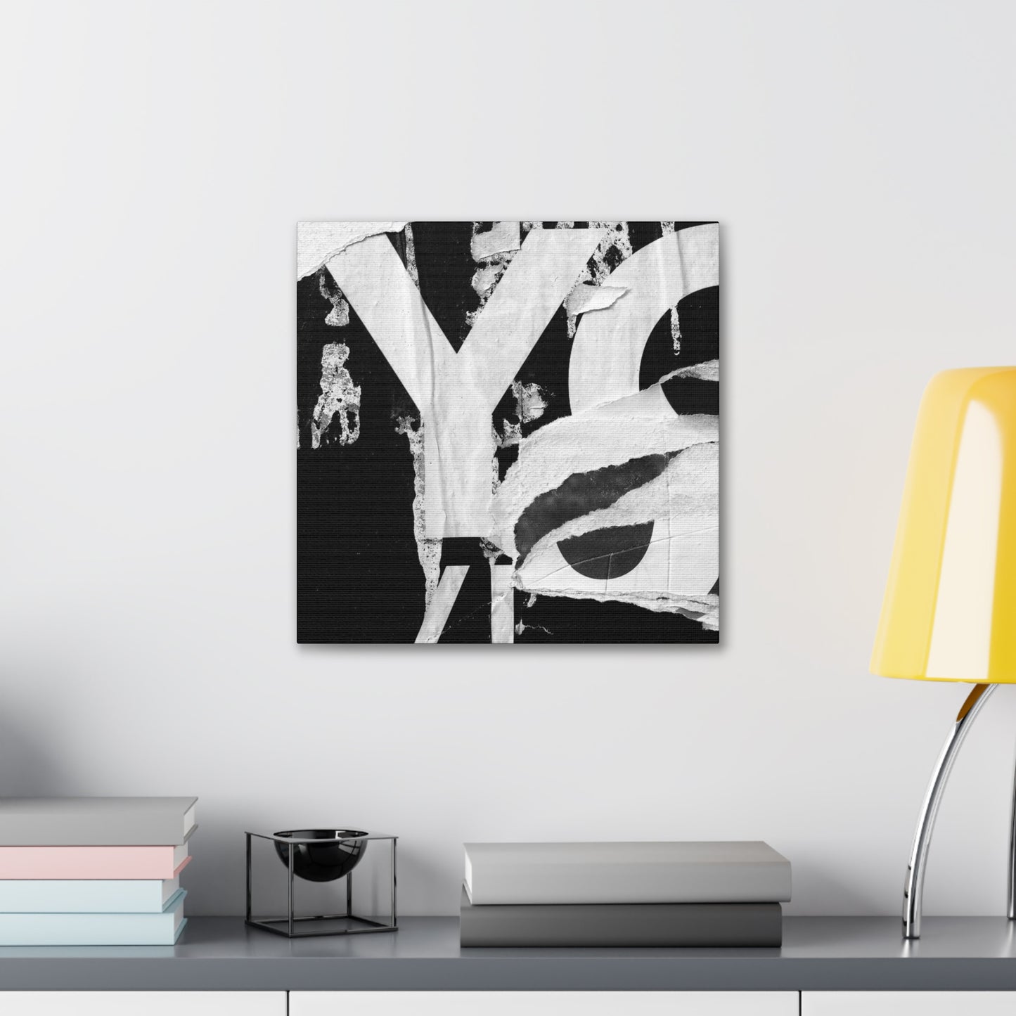 Canvas Wall Art, Gallery Wrapped Urban Street Art, Abstract Torn Poster Street Art - Black and White YO