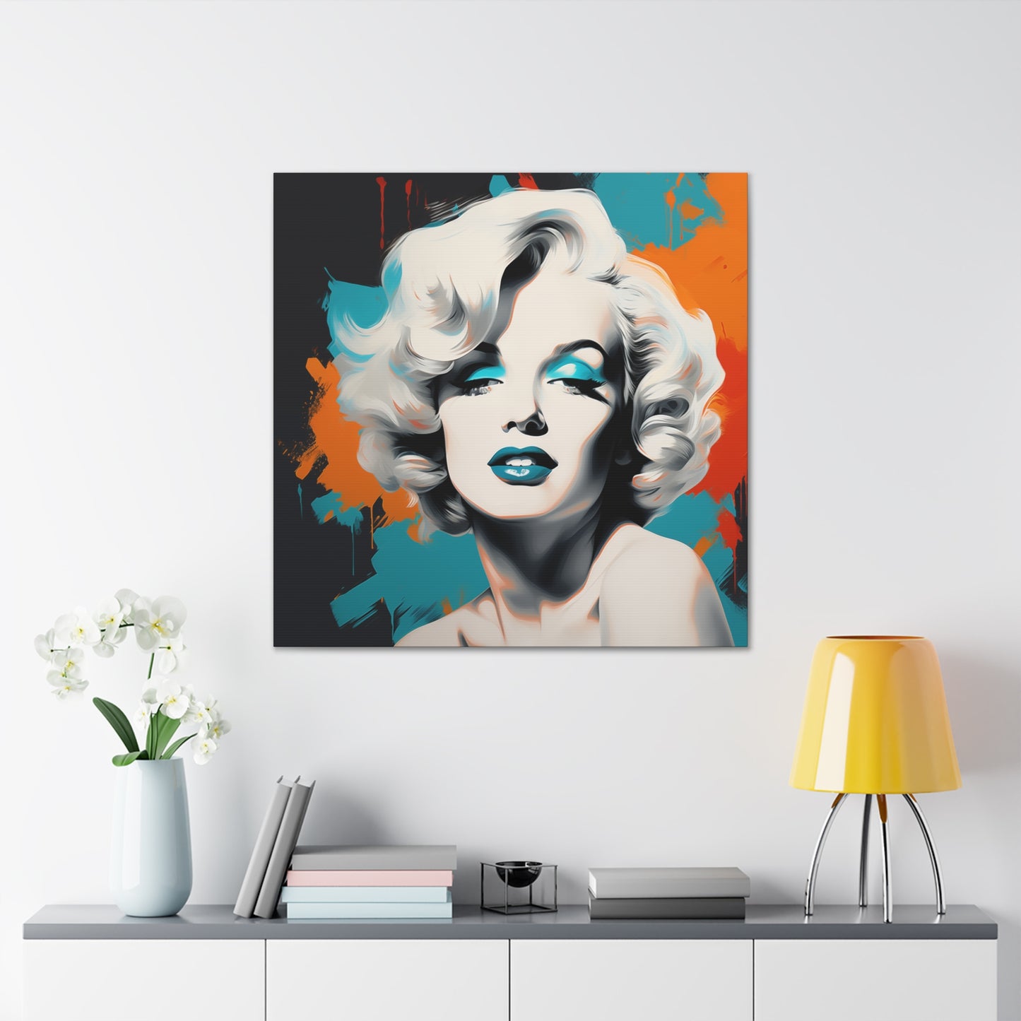 Canvas Wall Art, Gallery Wrapped Pop Art, Celebrity Wall Art – Marilyn Monroe - Orange and Teal