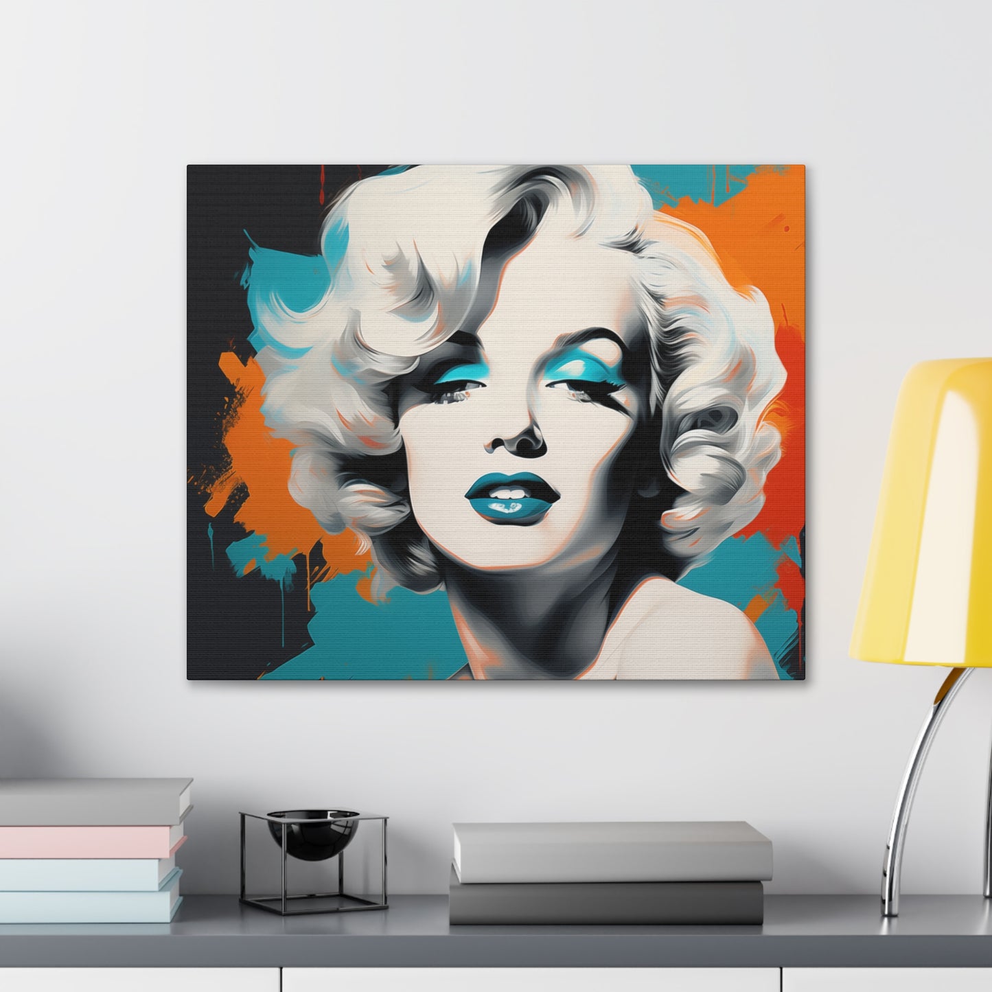 Canvas Wall Art, Gallery Wrapped Pop Art, Celebrity Wall Art – Marilyn Monroe - Orange and Teal