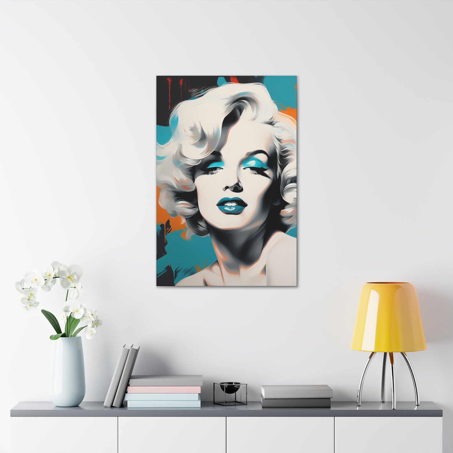 Canvas Wall Art, Gallery Wrapped Pop Art, Celebrity Wall Art – Marilyn Monroe - Orange and Teal