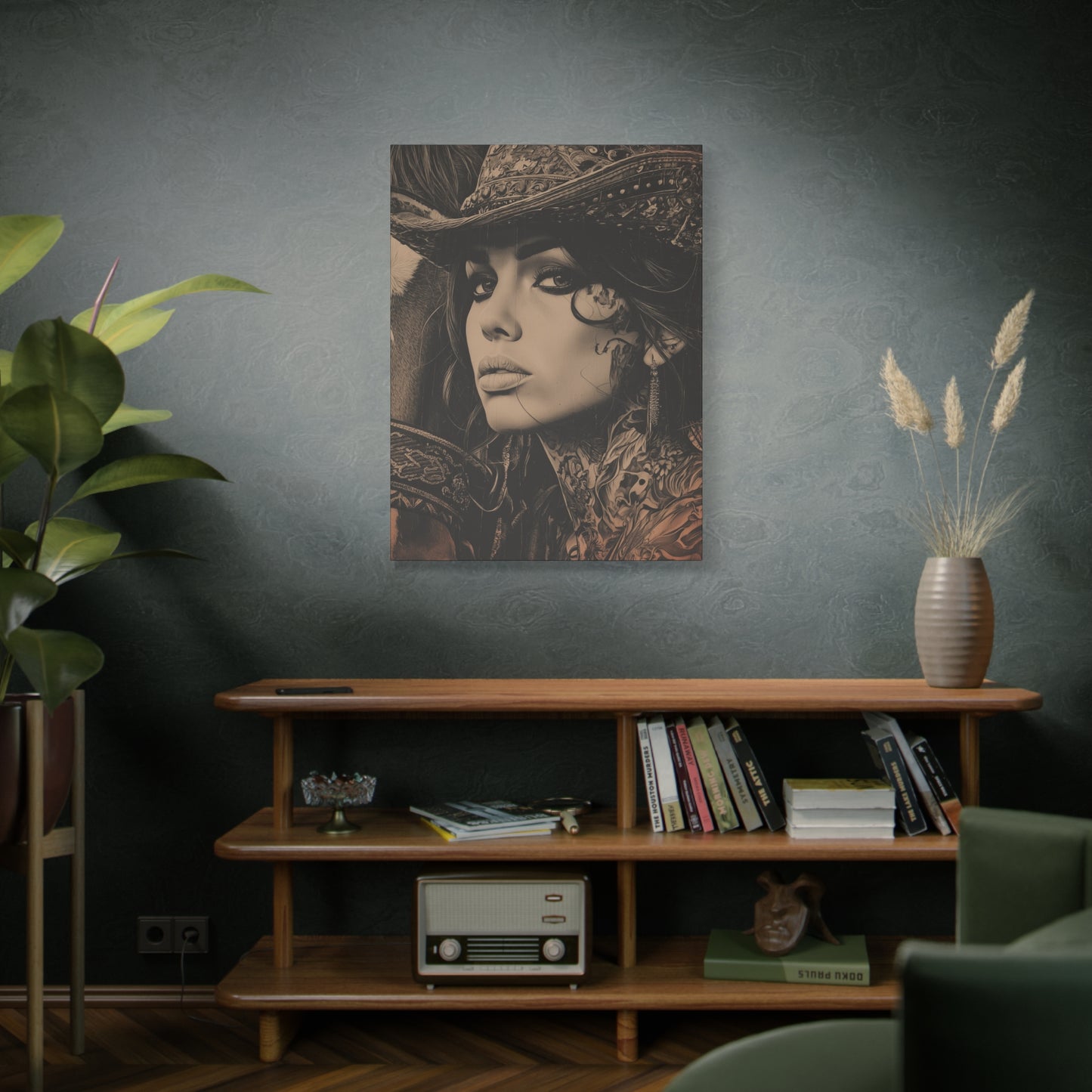 Gallery Wrapped Canvas, Wranglers and Wreckage Art Canvas, Erotic Pinup Art Canvas – Loretta