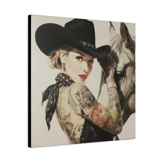 Gallery Wrapped Canvas, Wranglers and Wreckage Art Canvas, Erotic Pinup Art Canvas – Dottie