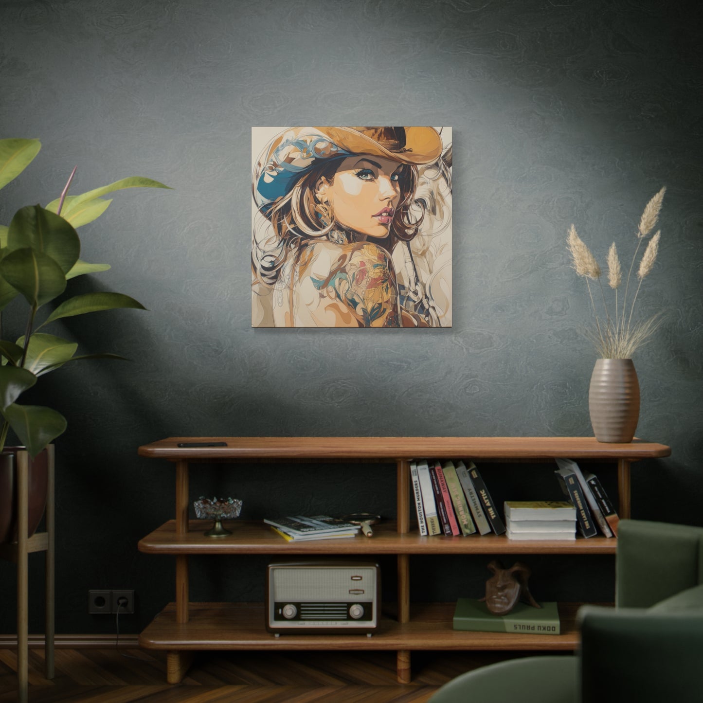 Gallery Wrapped Canvas, Wranglers and Wreckage Art Canvas, Erotic Pinup Art Canvas – Tessa