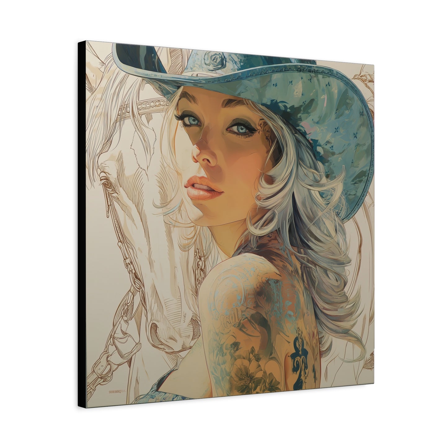 Gallery Wrapped Canvas, Wranglers and Wreckage Art Canvas, Erotic Pinup Art Canvas – Willa