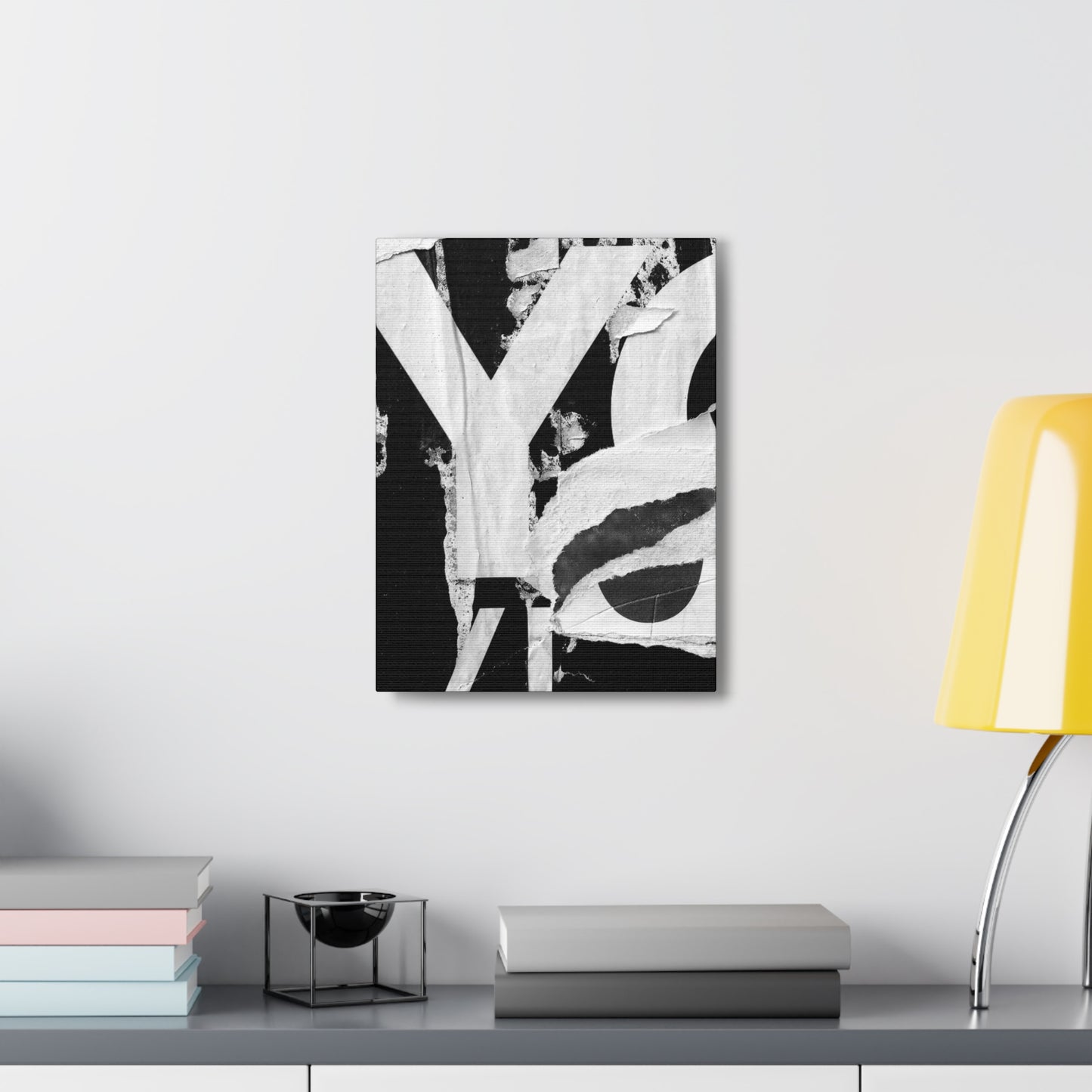 Canvas Wall Art, Gallery Wrapped Urban Street Art, Abstract Torn Poster Street Art - Black and White YO