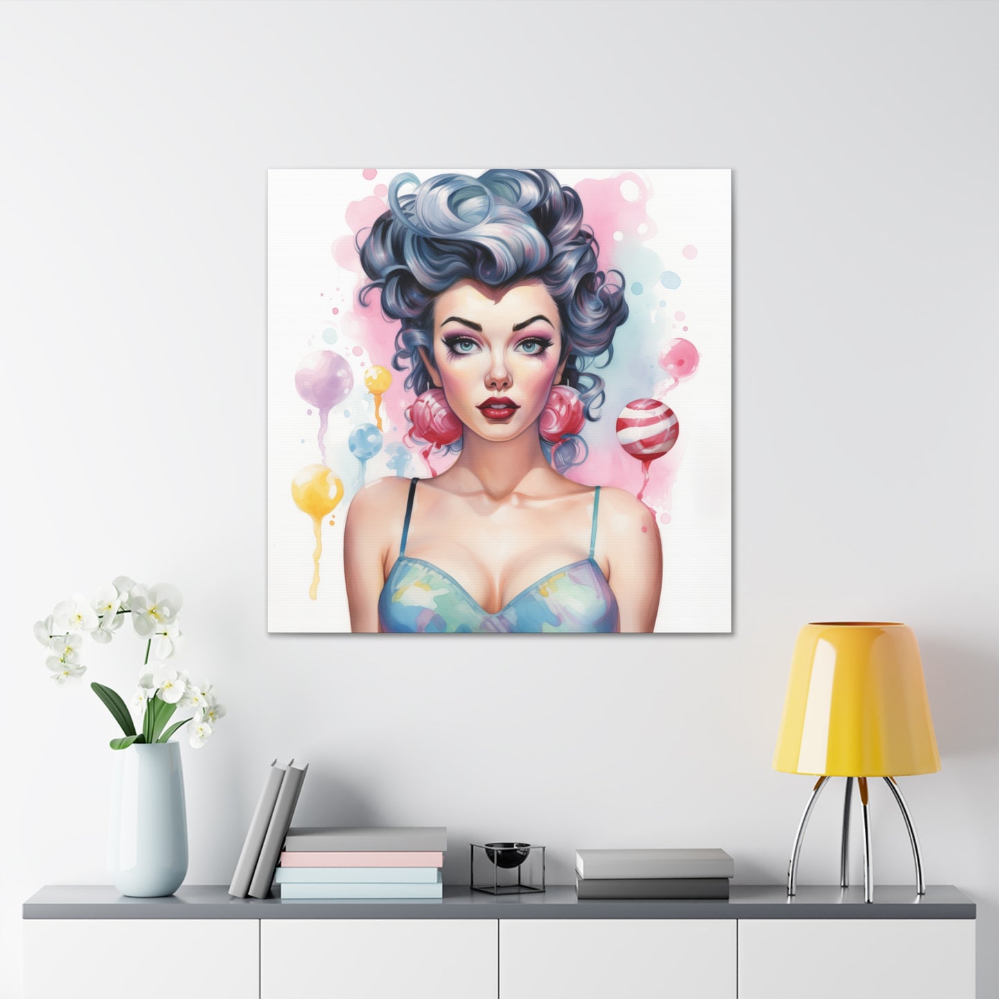 Canvas Gallery Wrapped High-Fashion Wall Art, Stylish Decor, Retro Femme Doll Pop Art – Poppy