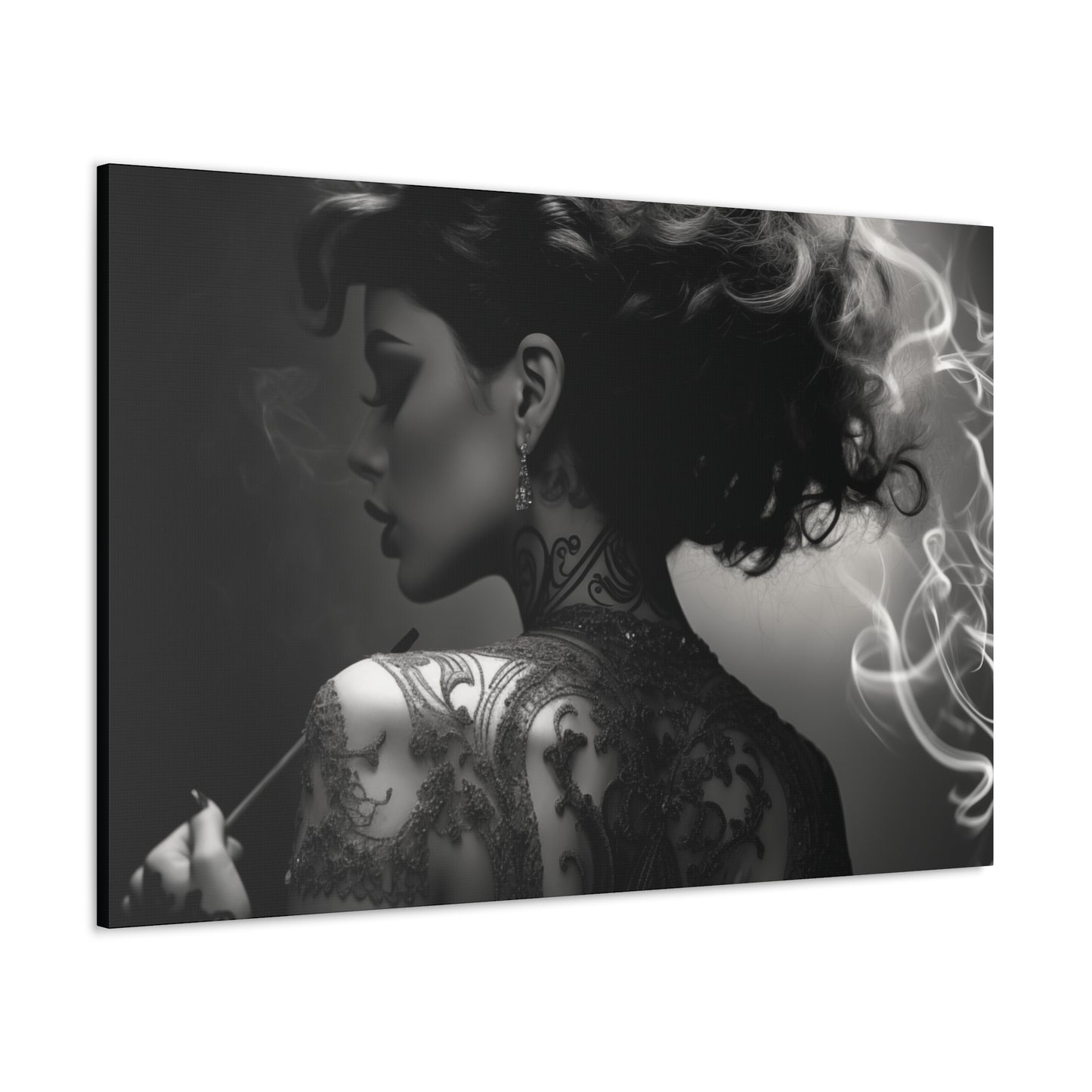 Canvas Gallery Wrap - Black and White Photography - Tattooed and Smoking