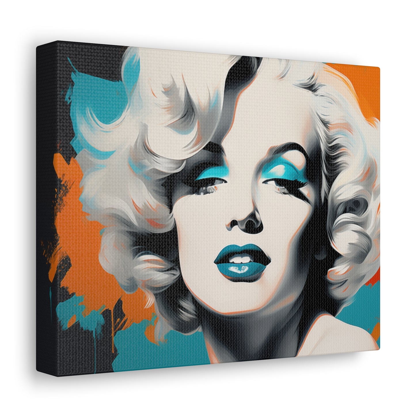 Canvas Wall Art, Gallery Wrapped Pop Art, Celebrity Wall Art – Marilyn Monroe - Orange and Teal