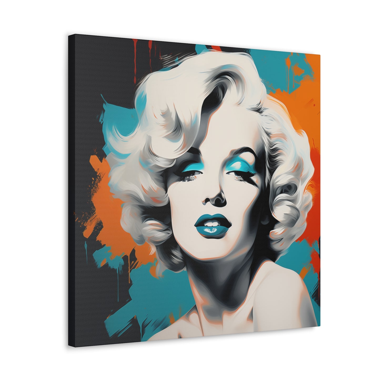 Canvas Wall Art, Gallery Wrapped Pop Art, Celebrity Wall Art – Marilyn Monroe - Orange and Teal