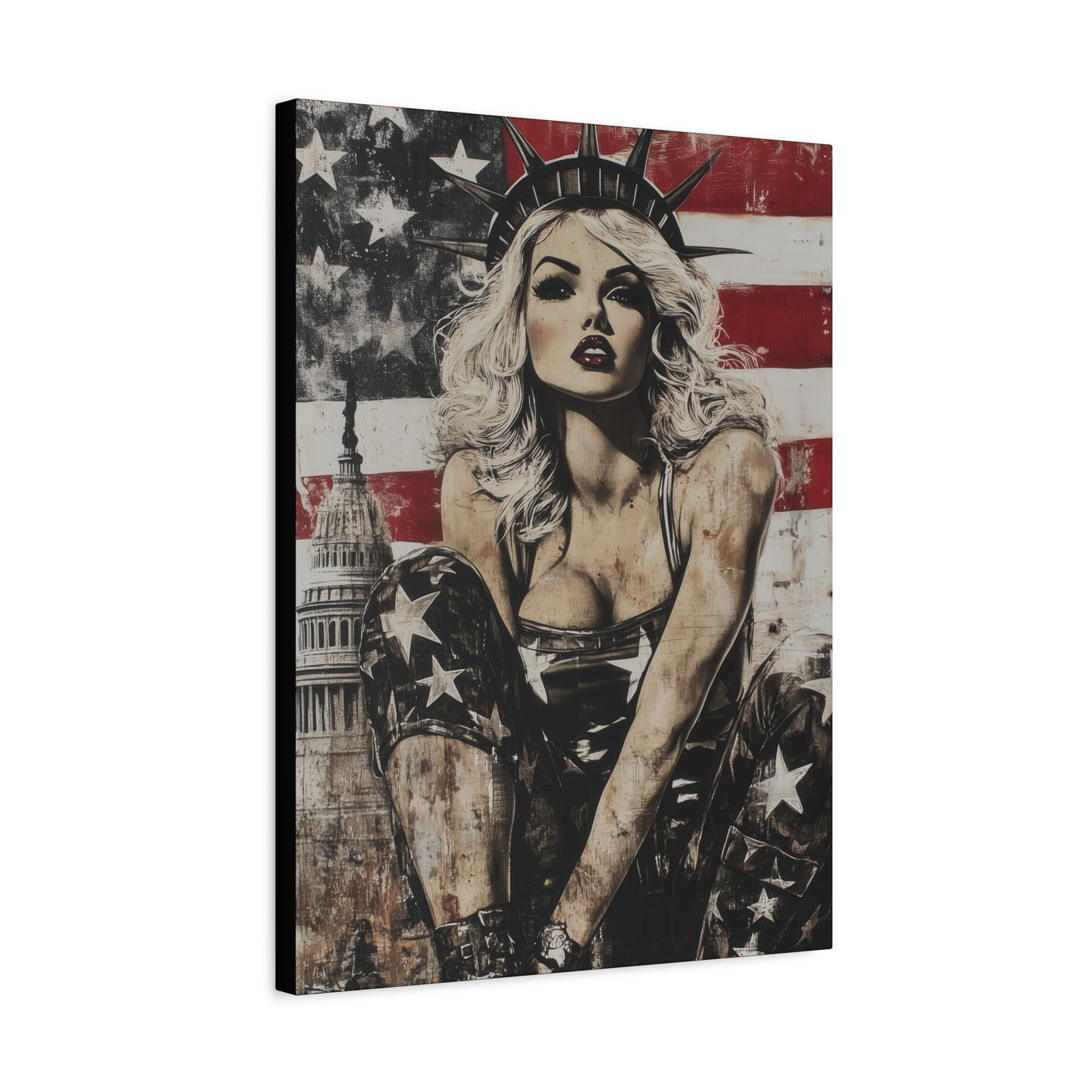 Gallery Wrapped Canvas, American Nonsense Art Canvas, Political Pinup Art Canvas – Kimberly
