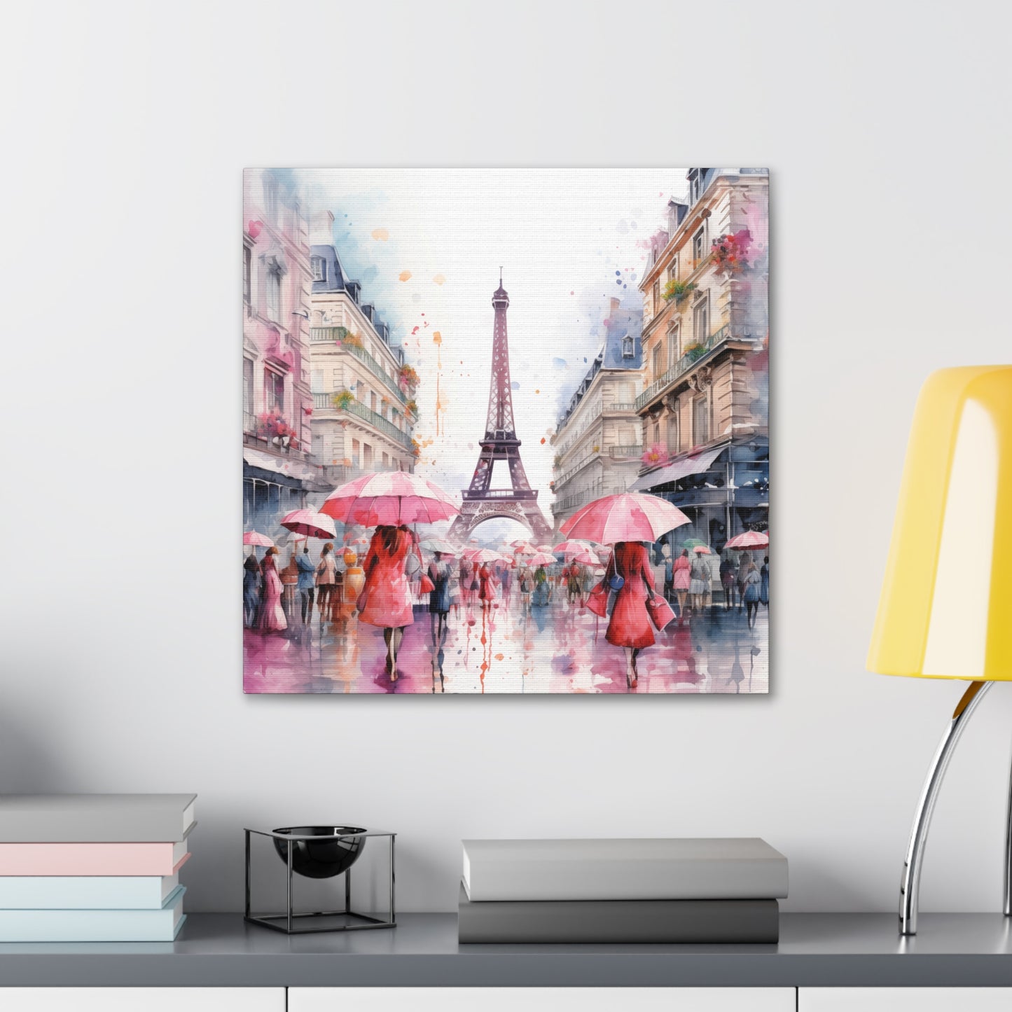 Eiffel Tower Wall Art, Paris France, Canvas Gallery Wrap - Pink Umbrellas