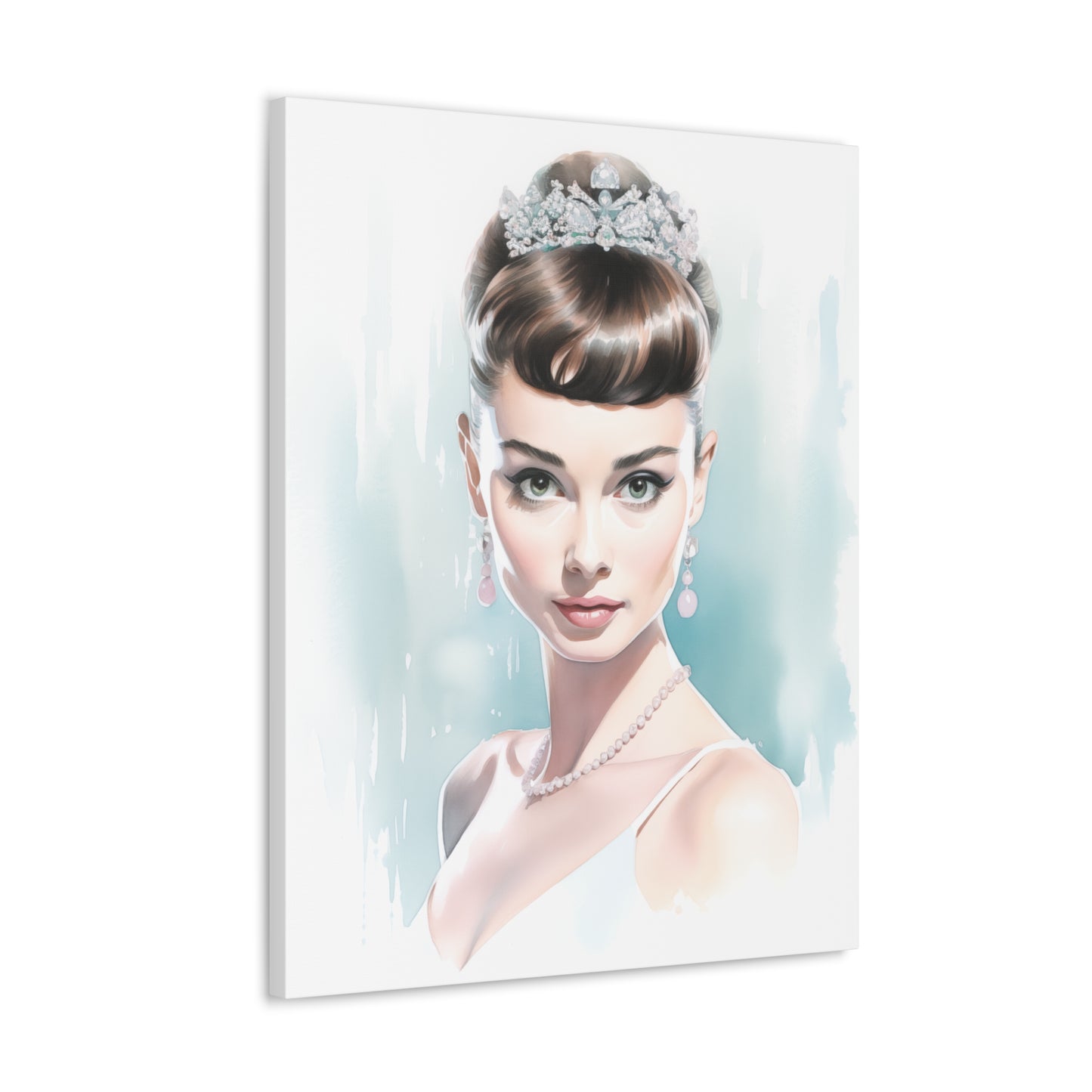 Canvas Wall Art, Gallery Wrapped Pop Art, Celebrity Wall Art – Audrey Hepburn - Robin Egg Blue