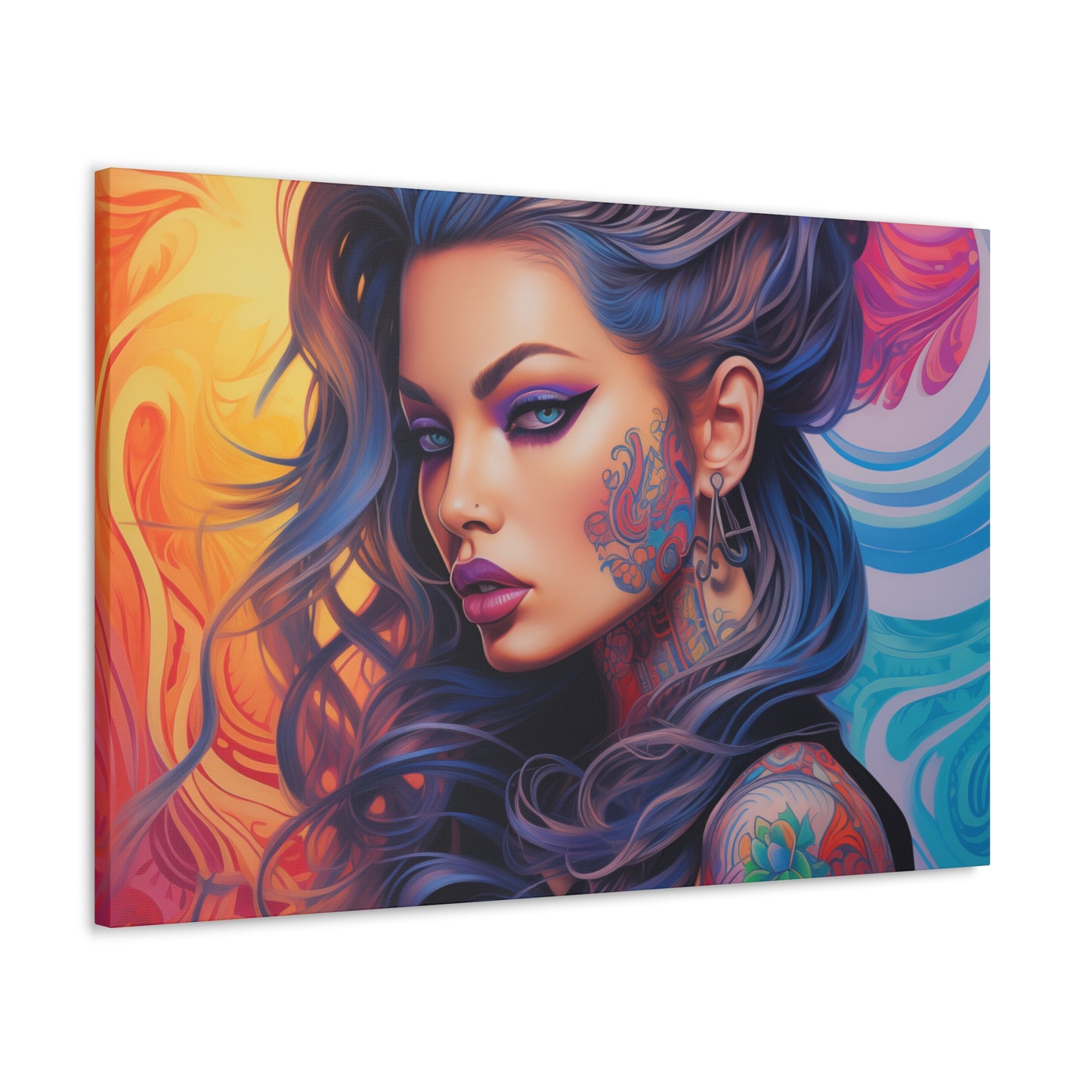 Gallery Wrapped Canvas, Edgy Tattooed Beauty, Urban Pop Art Canvas – Faye