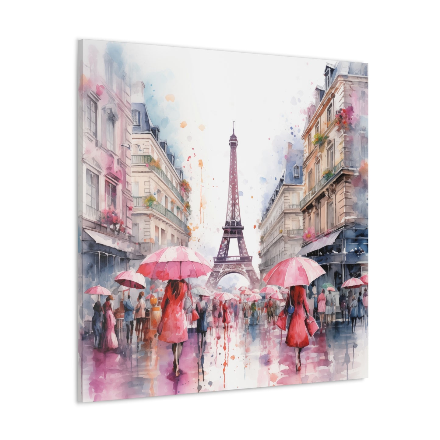 Eiffel Tower Wall Art, Paris France, Canvas Gallery Wrap - Pink Umbrellas