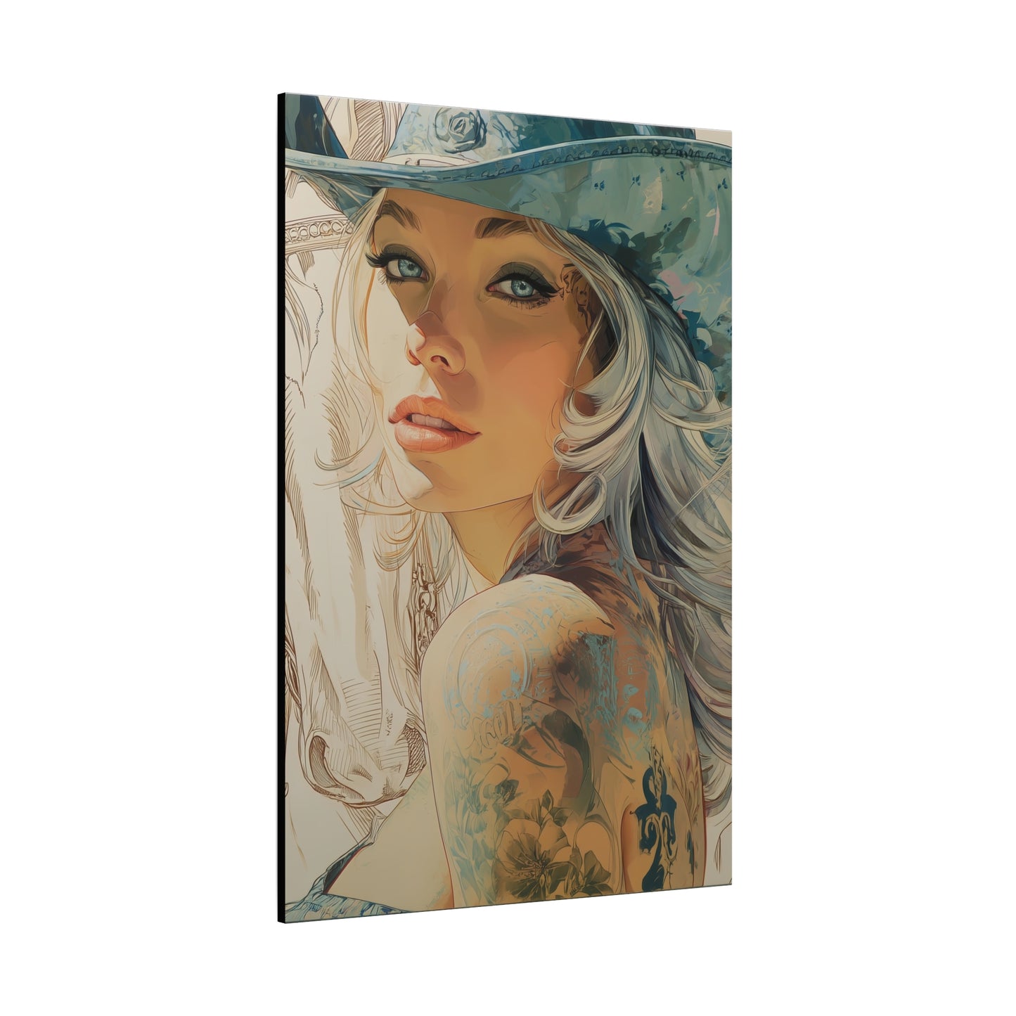 Gallery Wrapped Canvas, Wranglers and Wreckage Art Canvas, Erotic Pinup Art Canvas – Willa