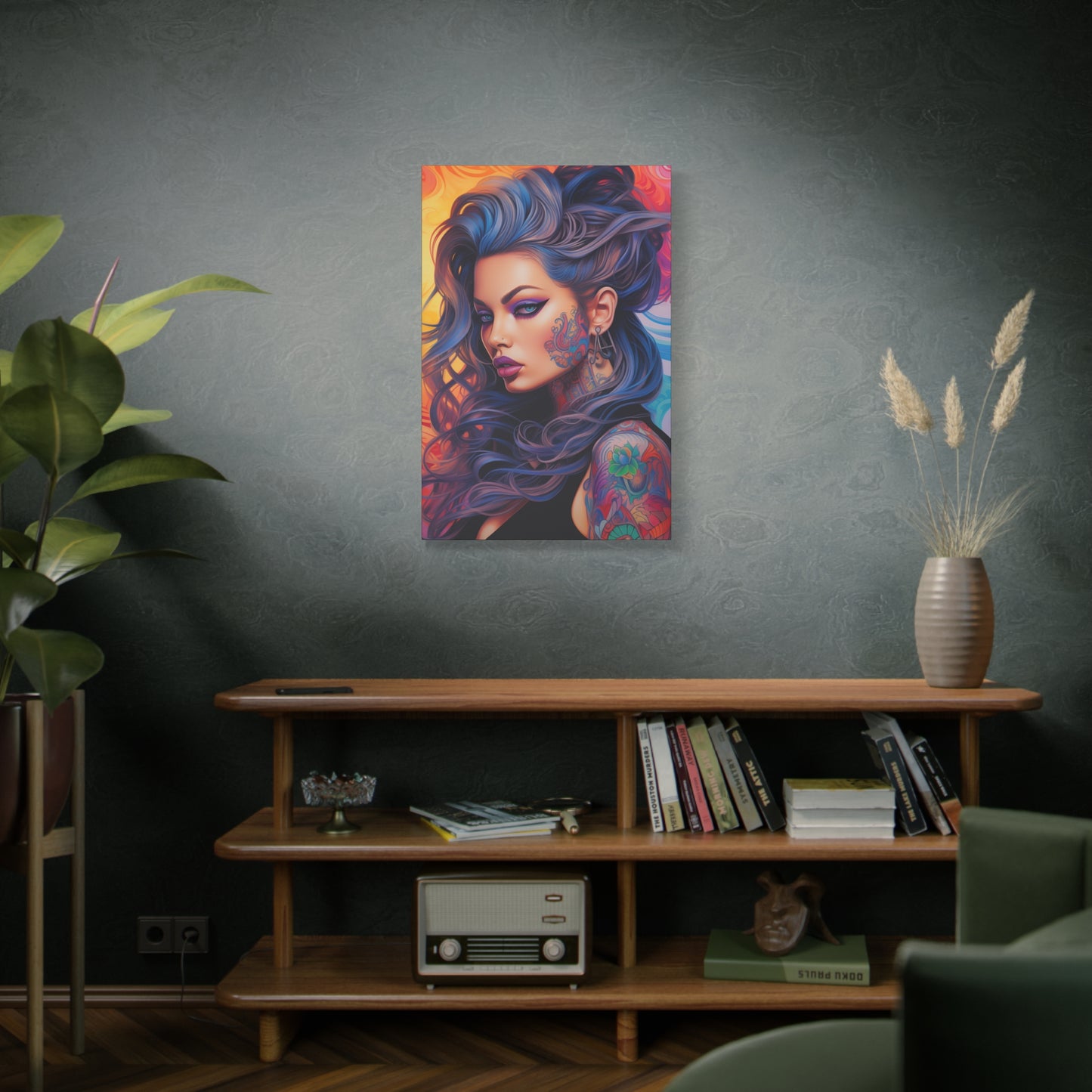 Gallery Wrapped Canvas, Edgy Tattooed Beauty, Urban Pop Art Canvas – Faye
