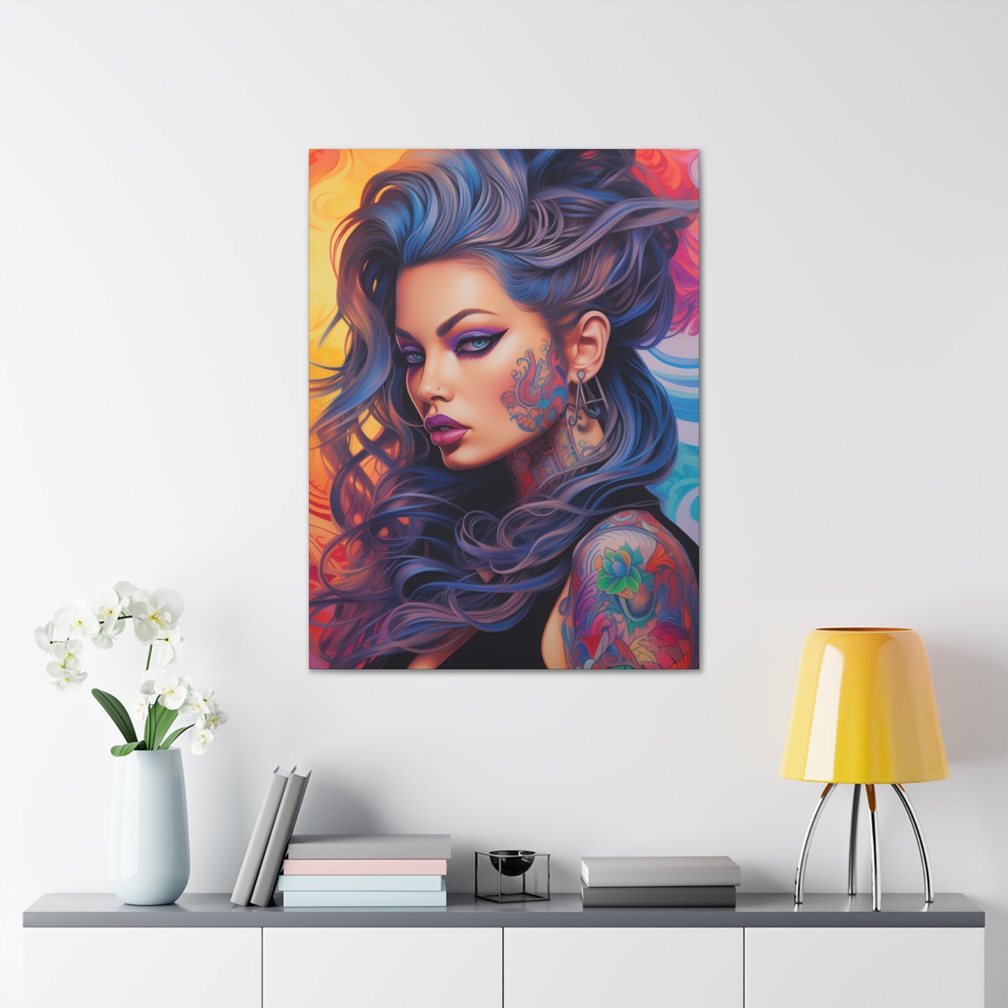 Gallery Wrapped Canvas, Edgy Tattooed Beauty, Urban Pop Art Canvas – Faye