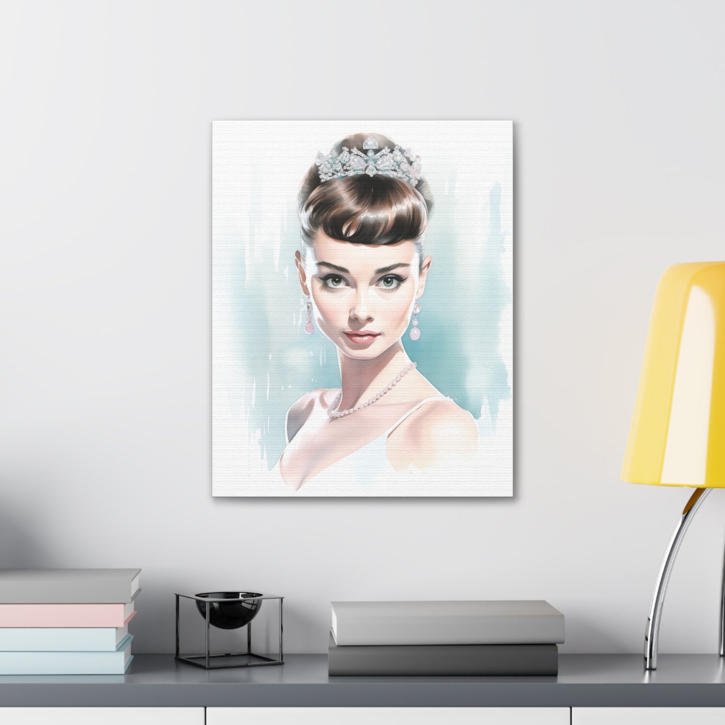 Canvas Wall Art, Gallery Wrapped Pop Art, Celebrity Wall Art – Audrey Hepburn - Robin Egg Blue