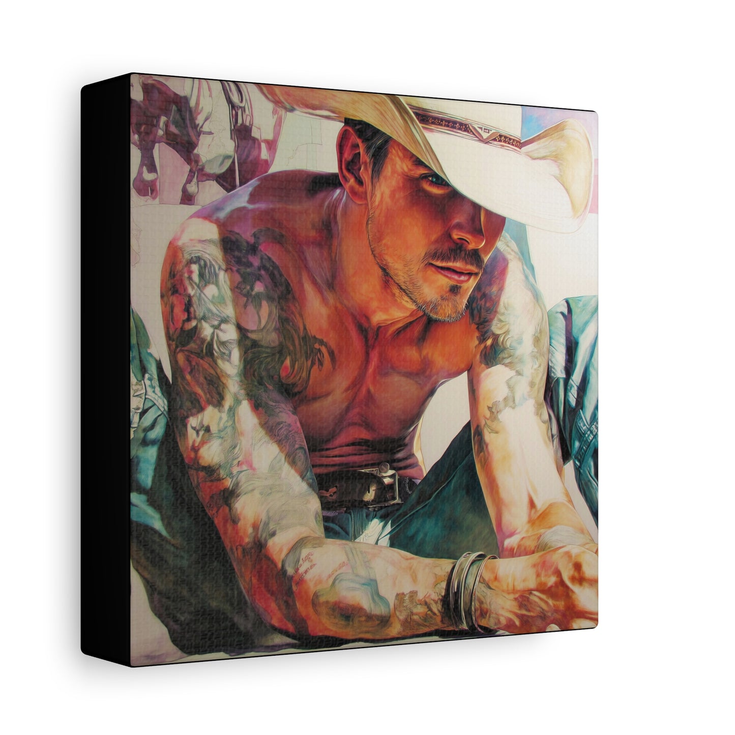 Gallery Wrapped Canvas, Wranglers and Wreckage Art Canvas, Erotic Pinup Art Canvas – Cade