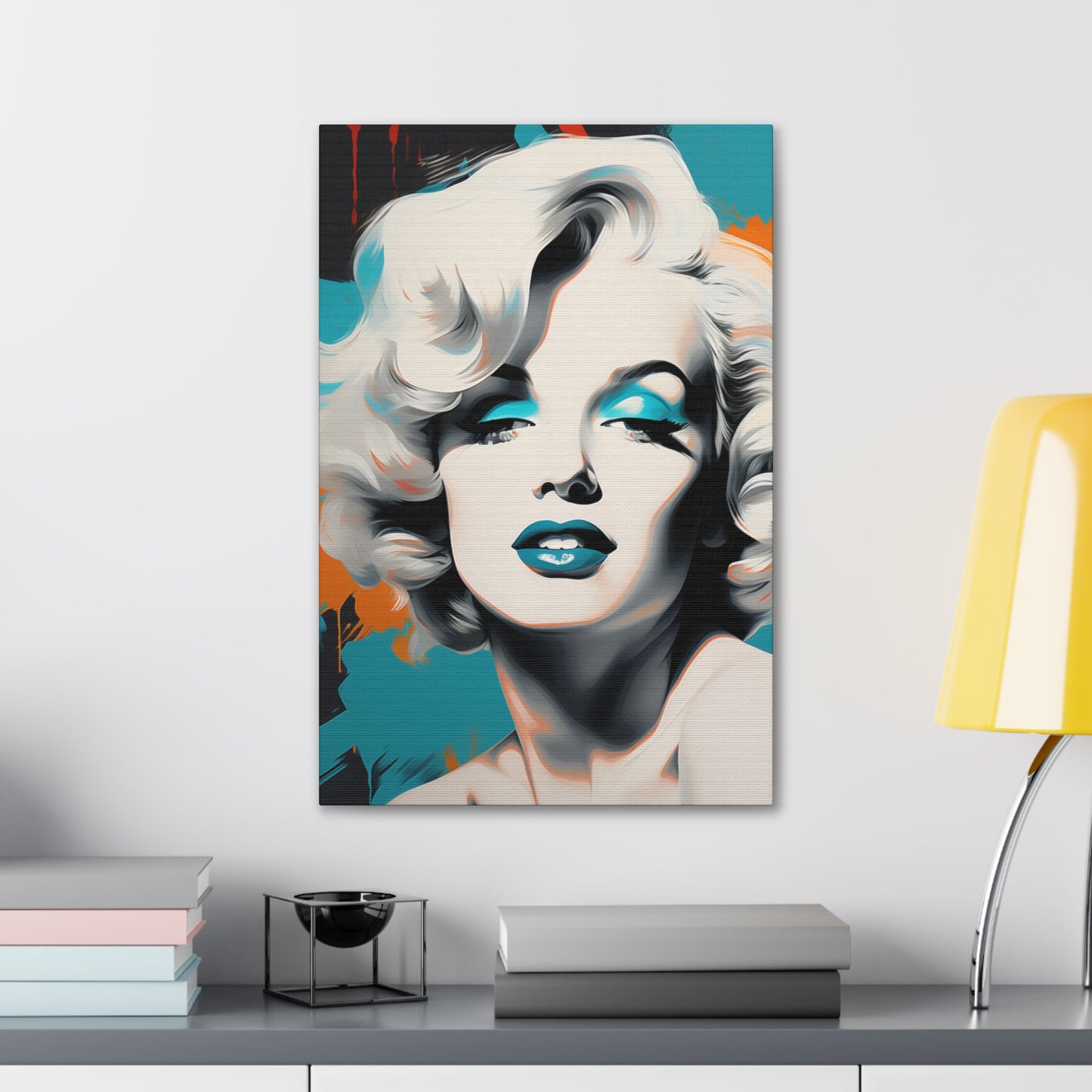 Canvas Wall Art, Gallery Wrapped Pop Art, Celebrity Wall Art – Marilyn Monroe - Orange and Teal