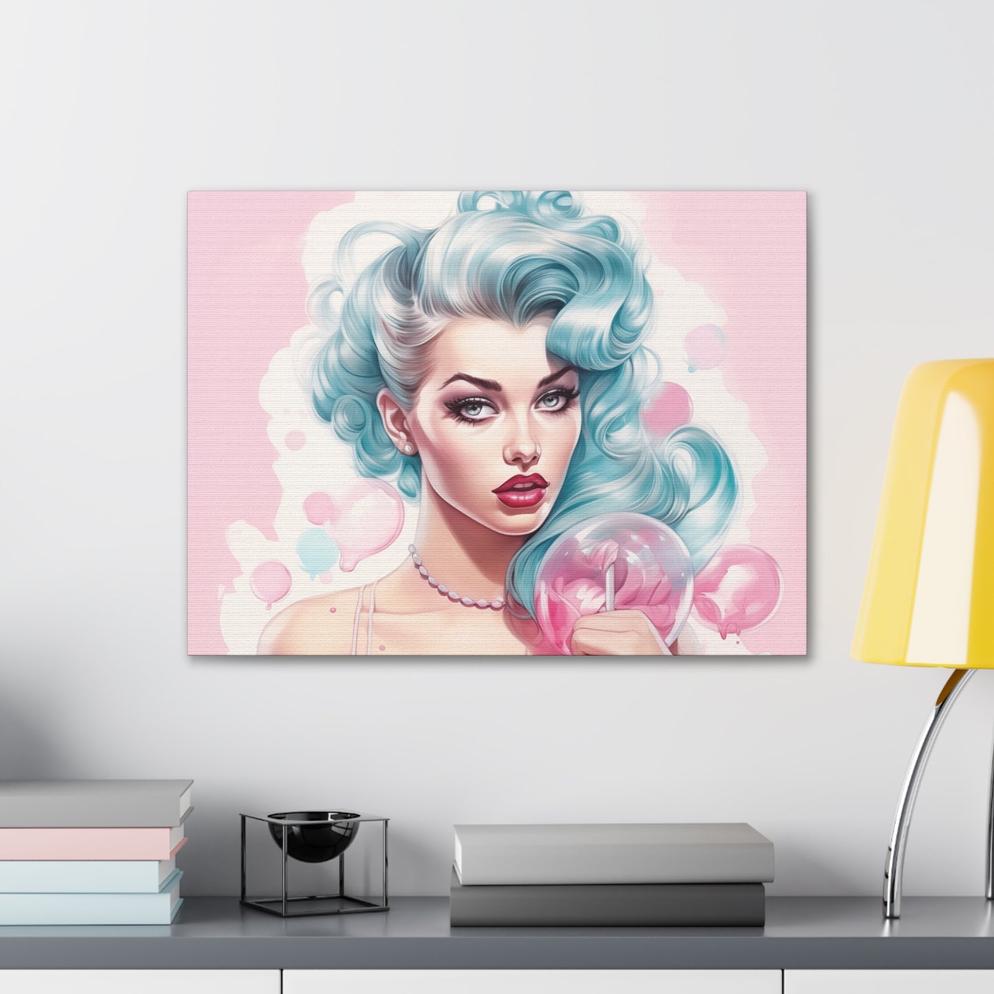 Canvas Gallery Wrapped High-Fashion Wall Art, Stylish Decor, Retro Femme Doll Pop Art – Tessa