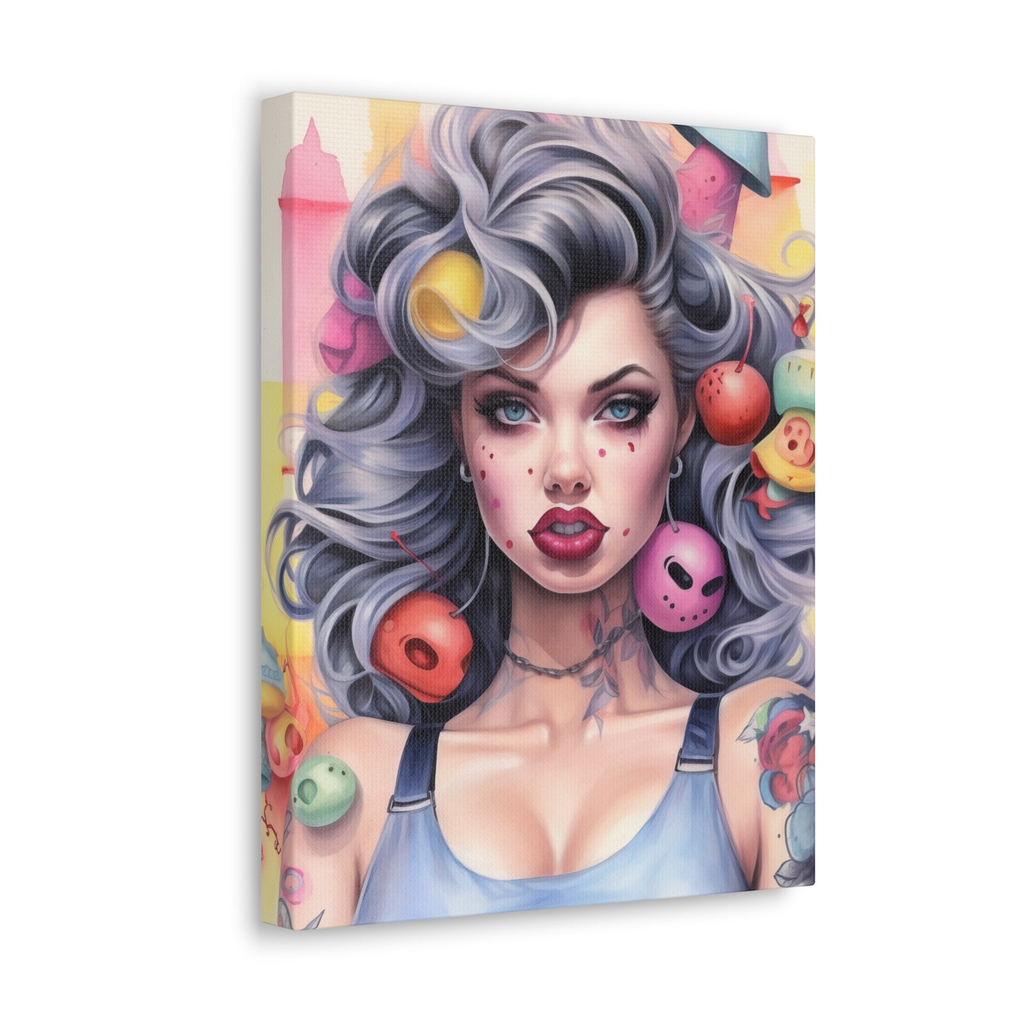 Gallery Wrapped Canvas, Tattooed Beauty, Femme Doll Pop Art Canvas – Lila