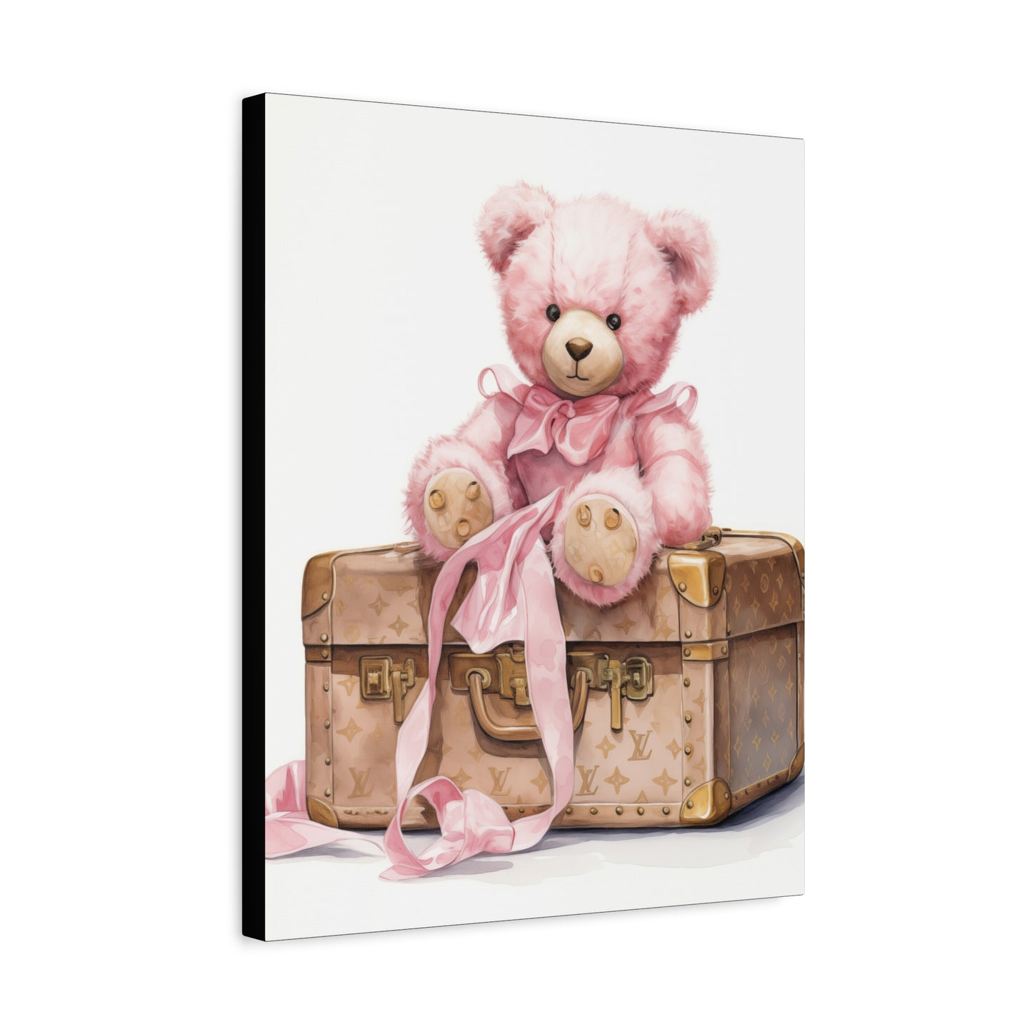 Canvas Gallery Wrap - Designer Inspired Trunk Bear Wall Art - Gold Buttons