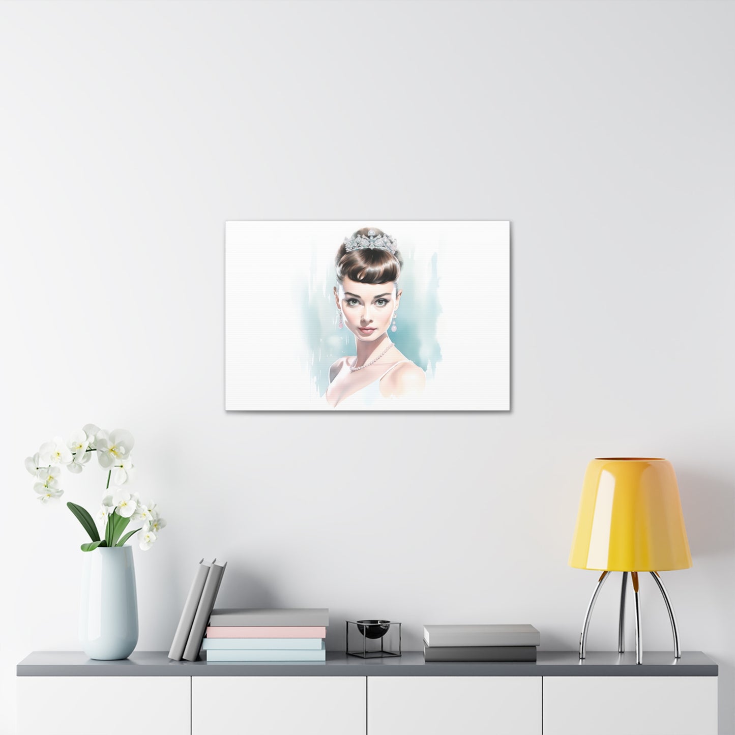 Canvas Wall Art, Gallery Wrapped Pop Art, Celebrity Wall Art – Audrey Hepburn - Robin Egg Blue