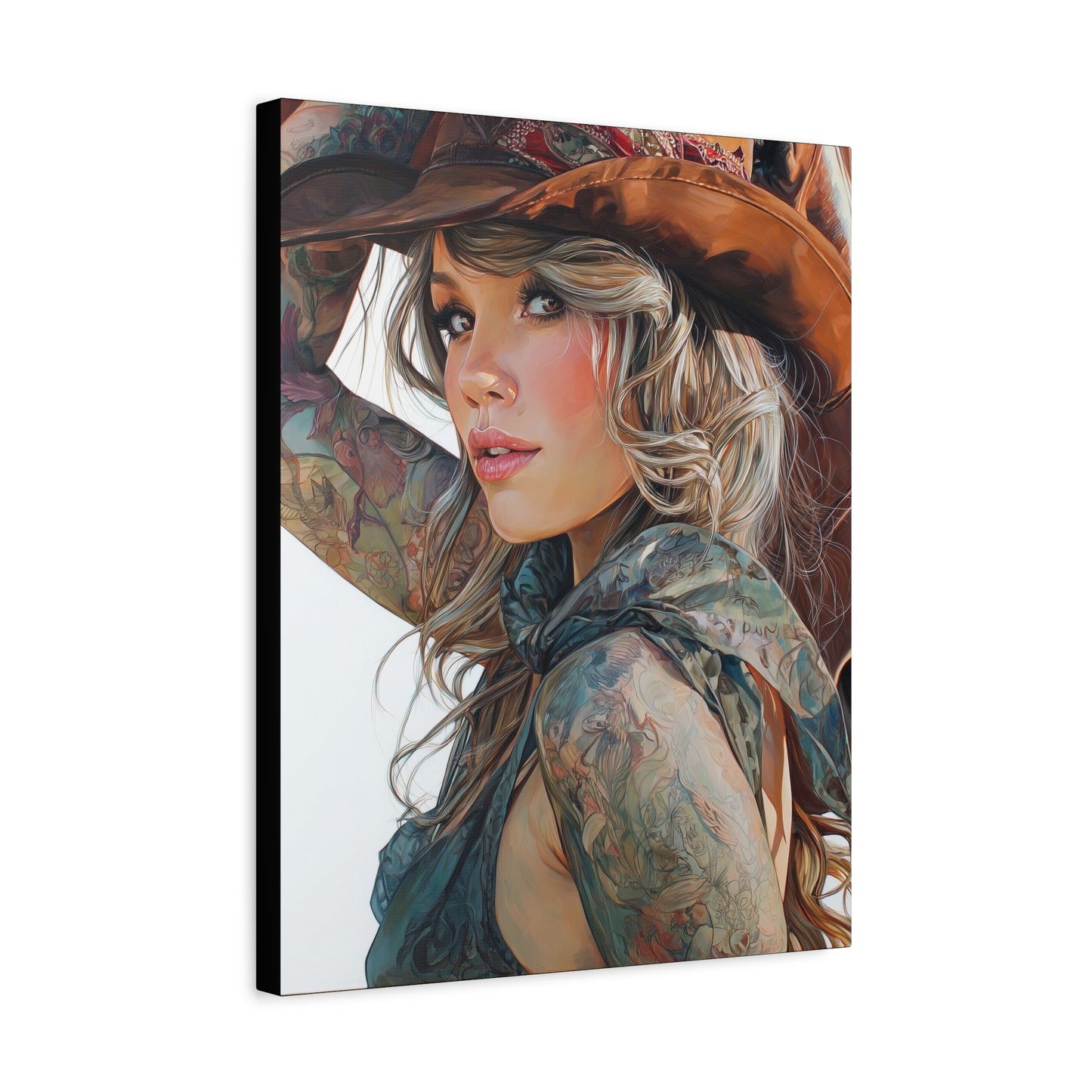 Gallery Wrapped Canvas, Wranglers and Wreckage Art Canvas, Erotic Pinup Art Canvas – Millie