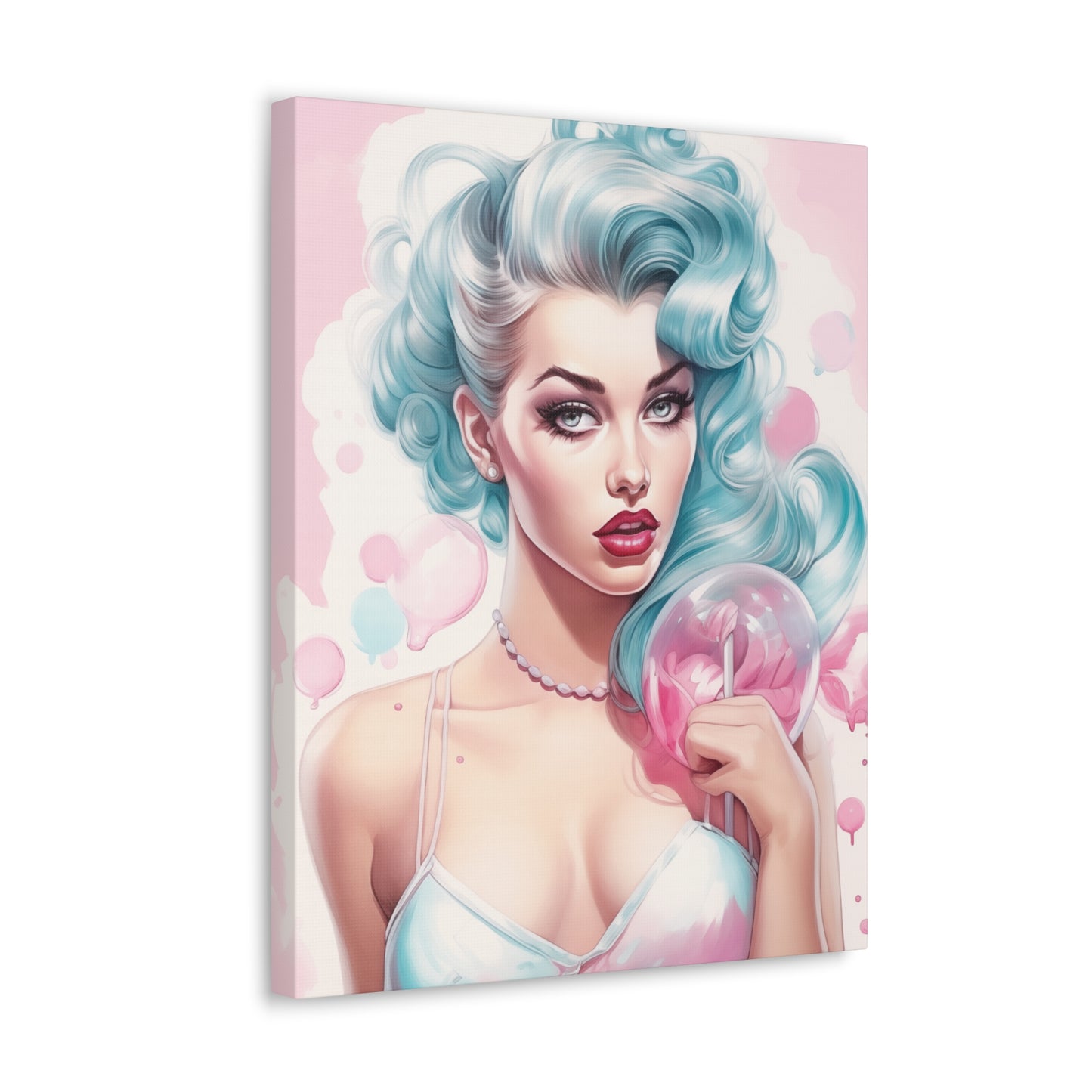 Canvas Gallery Wrapped High-Fashion Wall Art, Stylish Decor, Retro Femme Doll Pop Art – Tessa