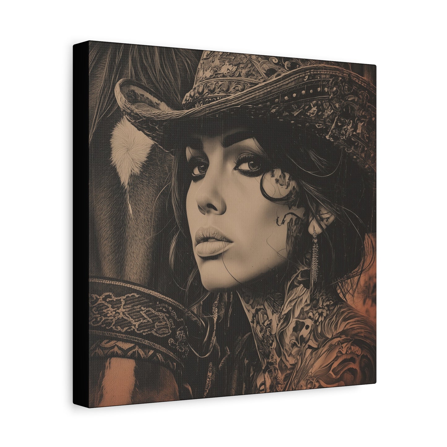Gallery Wrapped Canvas, Wranglers and Wreckage Art Canvas, Erotic Pinup Art Canvas – Loretta