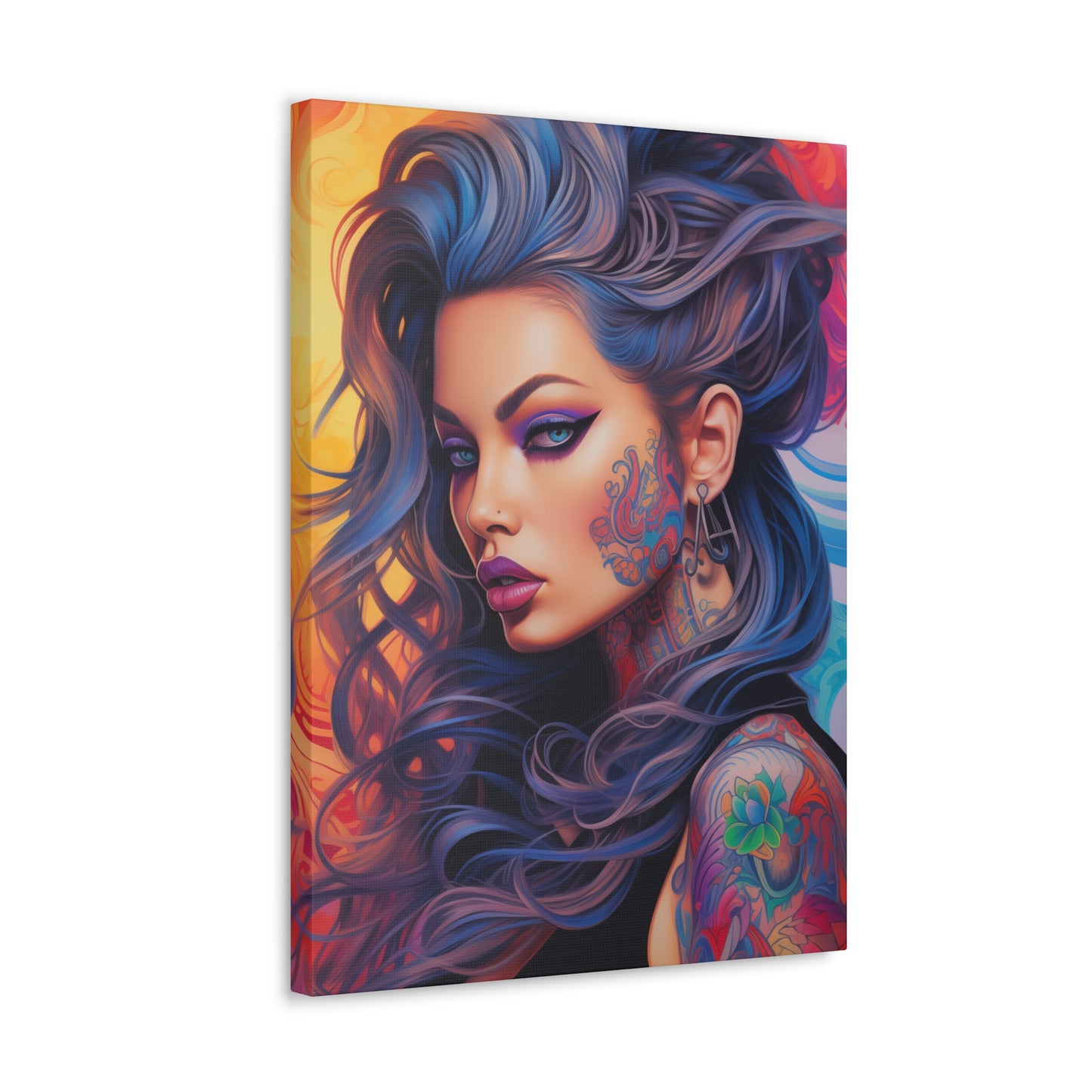 Gallery Wrapped Canvas, Edgy Tattooed Beauty, Urban Pop Art Canvas – Faye