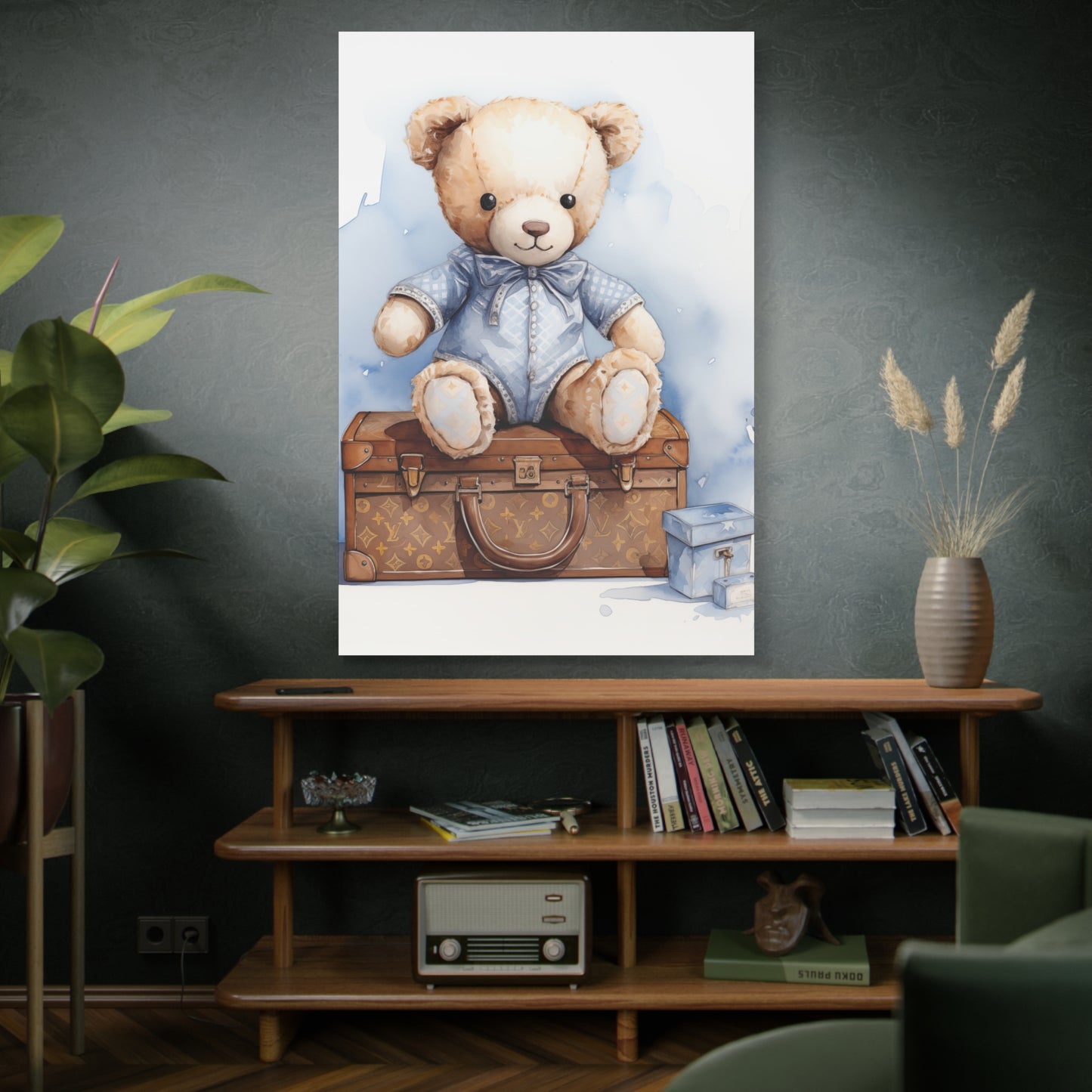 Canvas Gallery Wrap - Designer Trunk Bear Wall Art - Blu