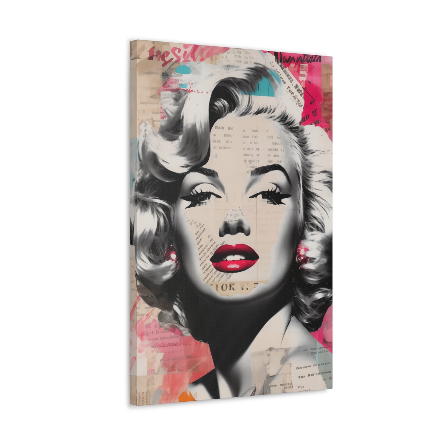 Canvas Wall Art, Gallery Wrapped Pop Art, Celebrity Wall Art – Marilyn Monroe - Newsprint