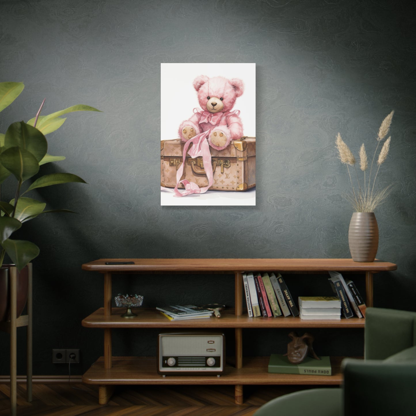 Canvas Gallery Wrap - Designer Inspired Trunk Bear Wall Art - Gold Buttons
