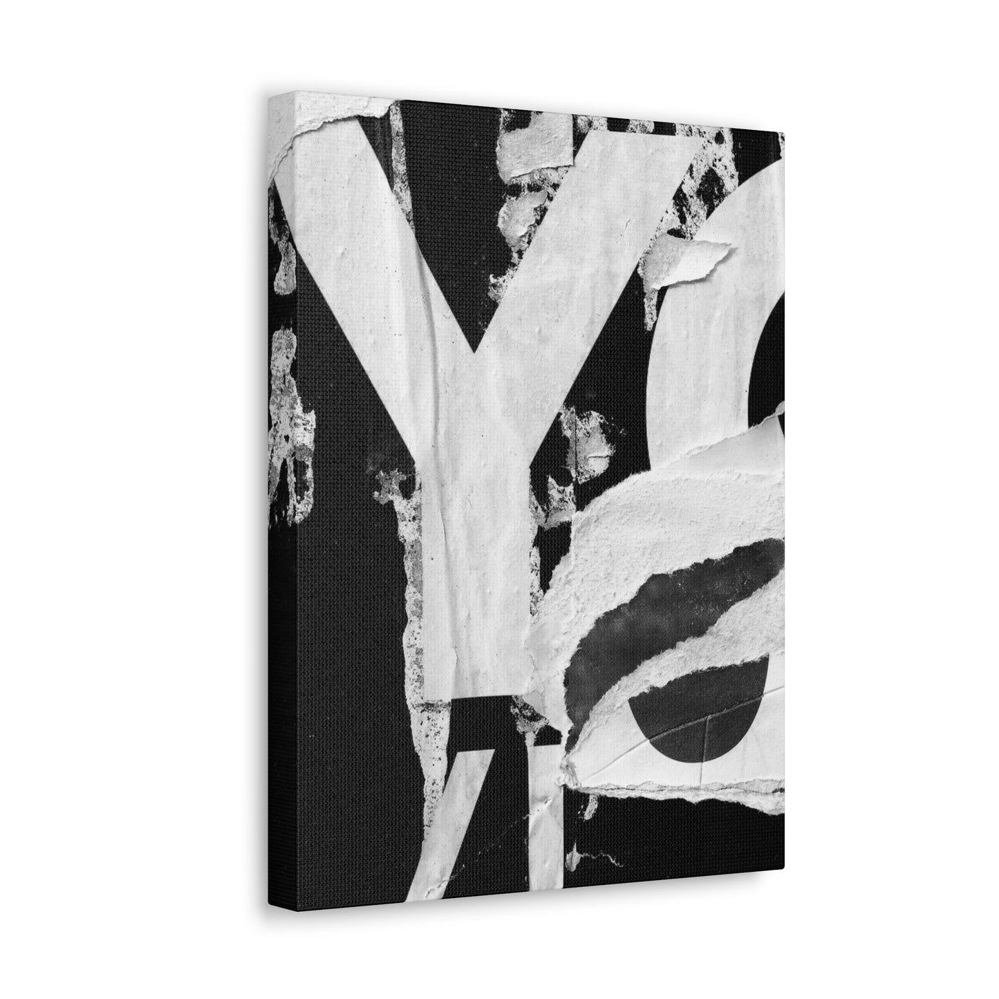 Canvas Wall Art, Gallery Wrapped Urban Street Art, Abstract Torn Poster Street Art - Black and White YO