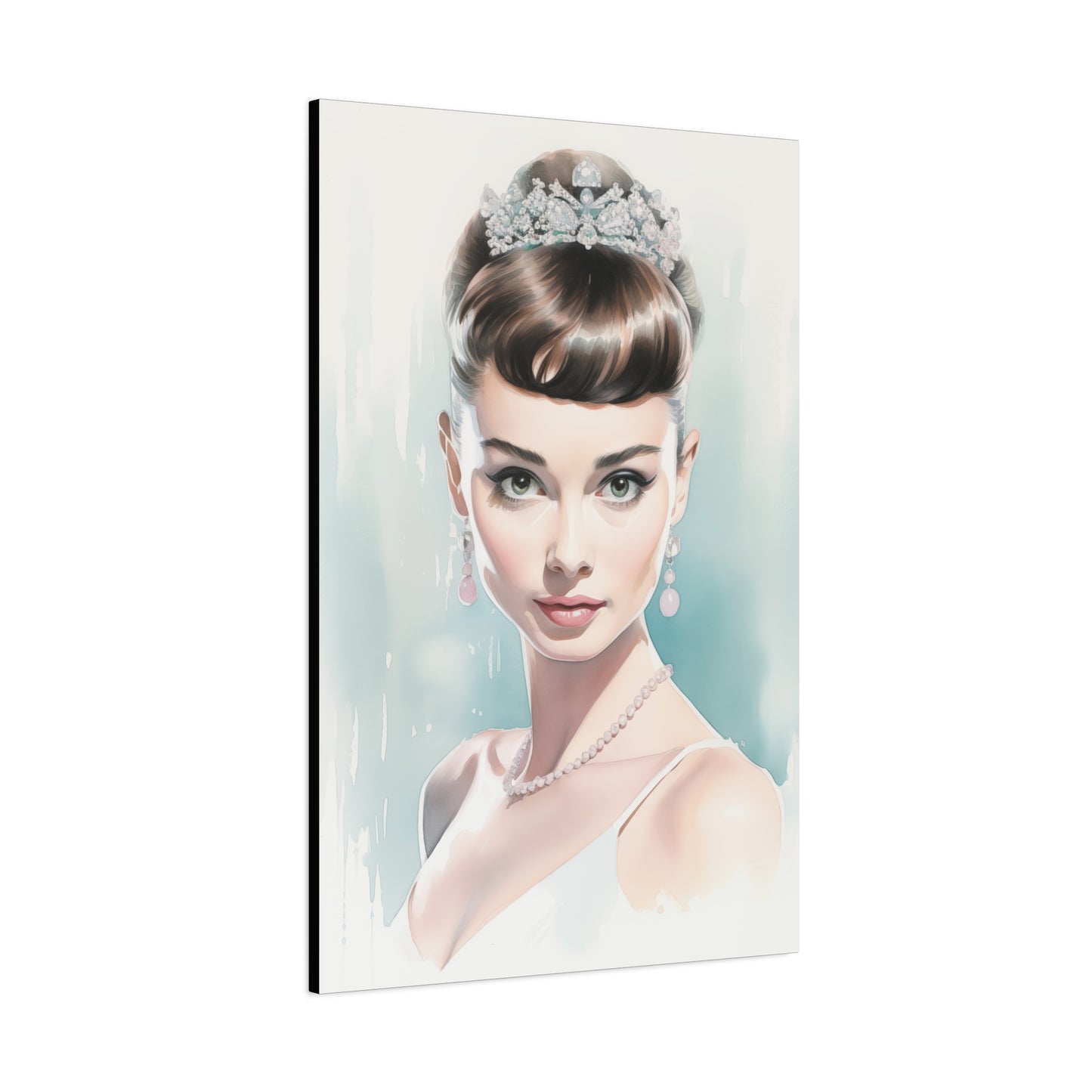 Canvas Wall Art, Gallery Wrapped Pop Art, Celebrity Wall Art – Audrey Hepburn - Robin Egg Blue