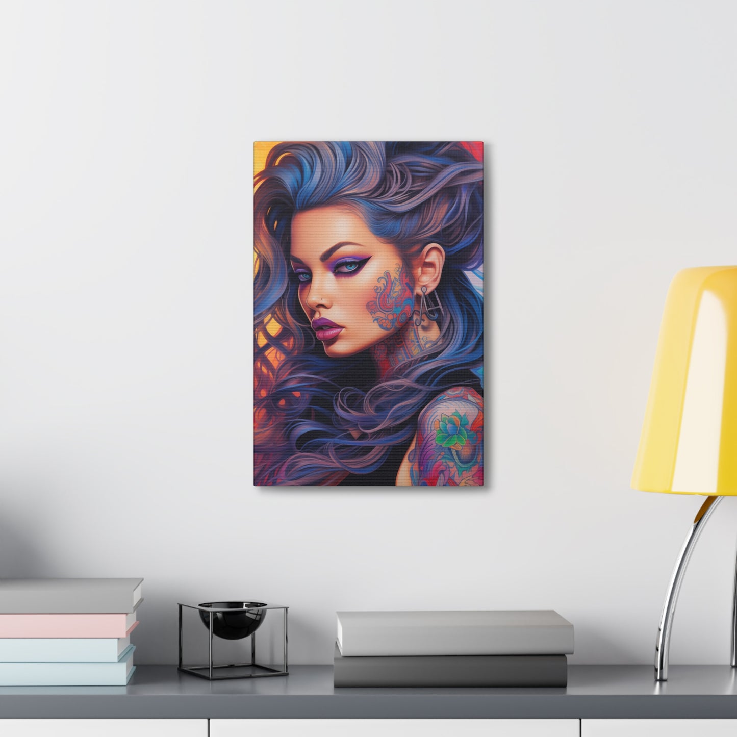 Gallery Wrapped Canvas, Edgy Tattooed Beauty, Urban Pop Art Canvas – Faye