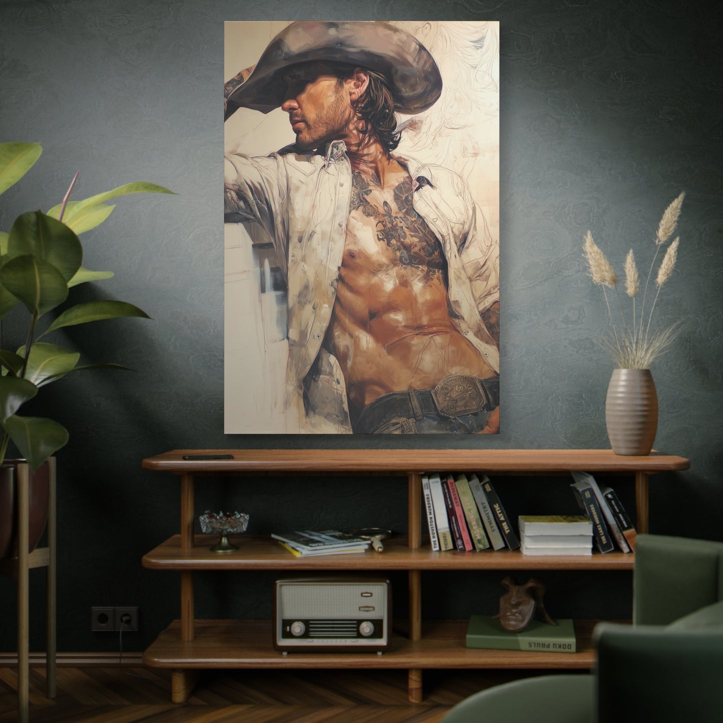 Gallery Wrapped Canvas, Wranglers and Wreckage Art Canvas, Erotic Pinup Art Canvas – Wyatt