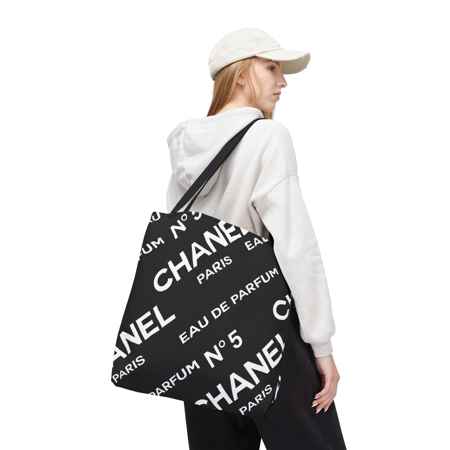 Designer Inspired Tote Bag, Utility Tote - Parfum Bottle Tote - Paris Black