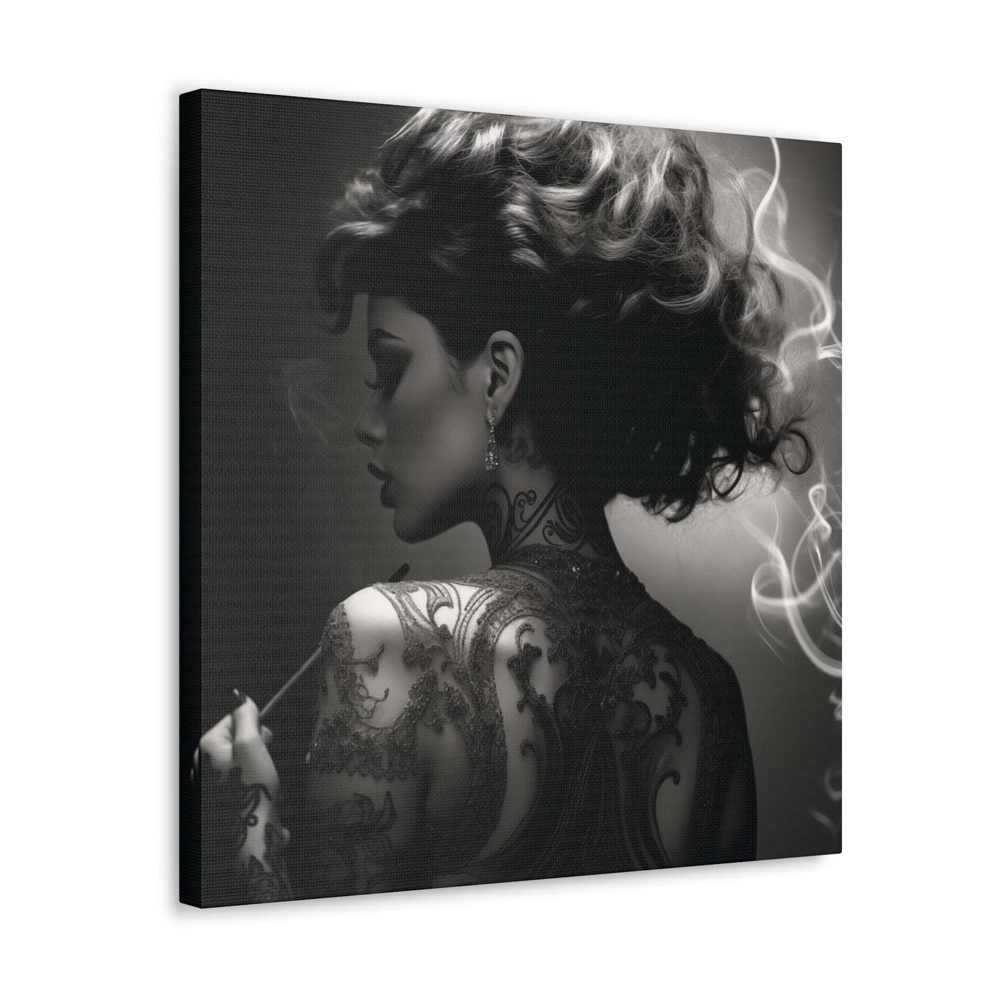Canvas Gallery Wrap - Black and White Photography - Tattooed and Smoking