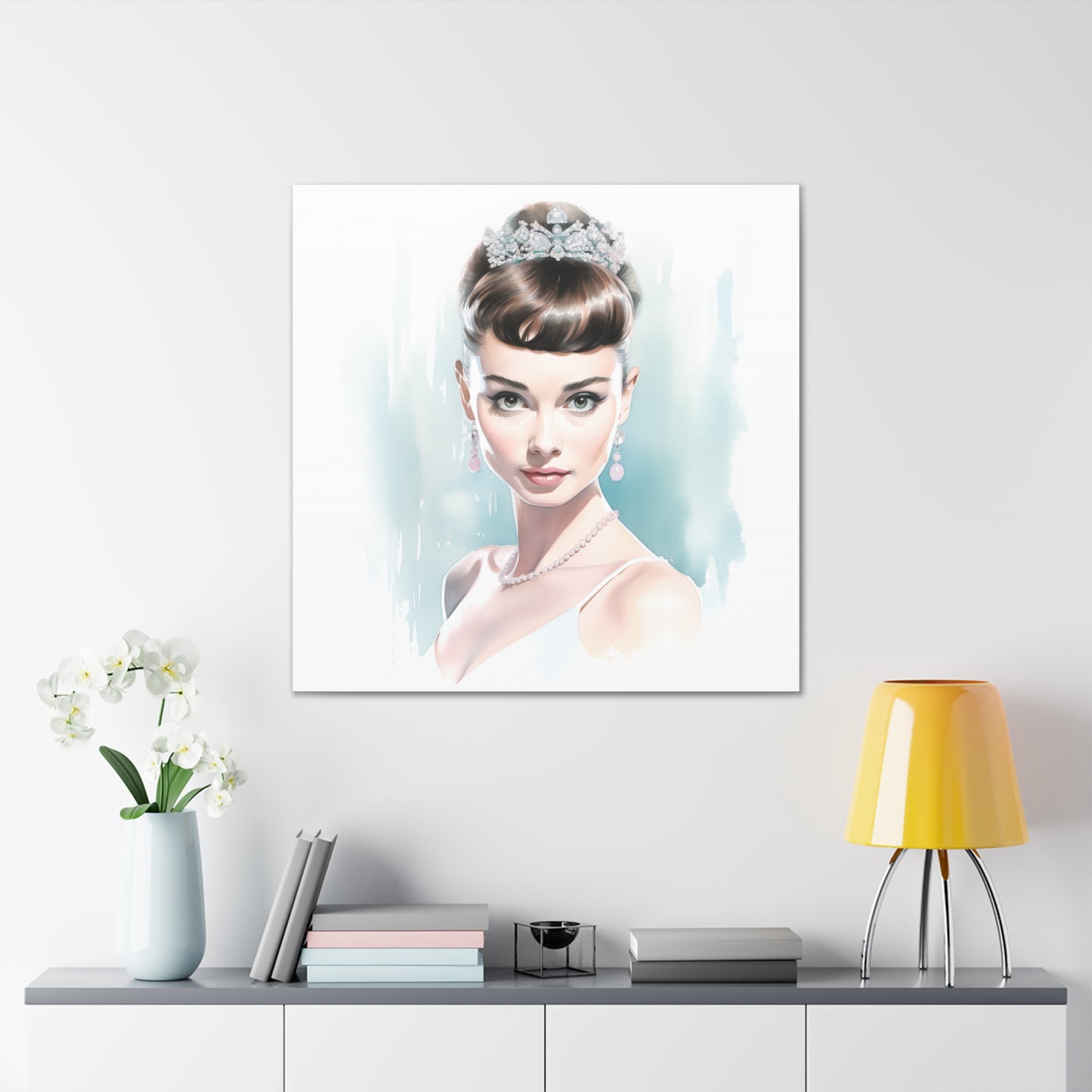Canvas Wall Art, Gallery Wrapped Pop Art, Celebrity Wall Art – Audrey Hepburn - Robin Egg Blue