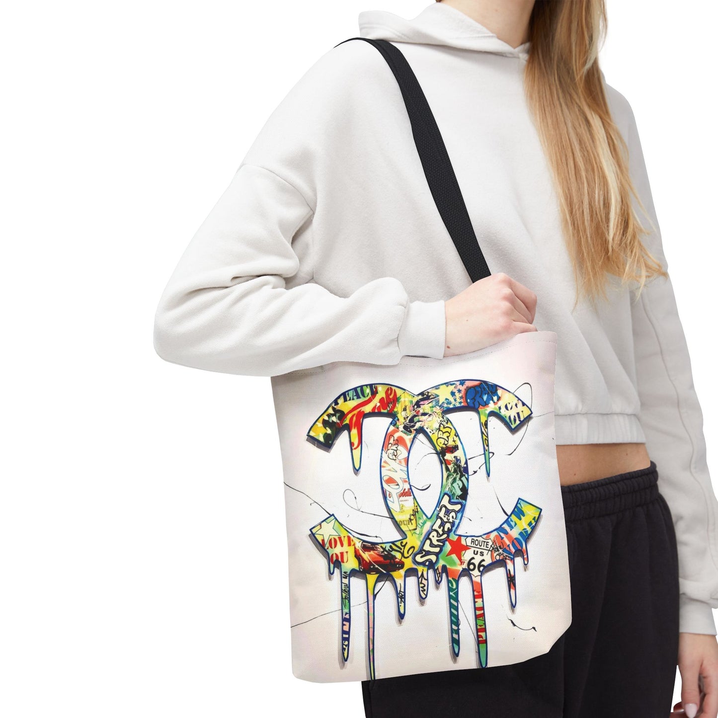 Designer Inspired Tote Bag, Utility Tote - Logo Graffiti Art Tote