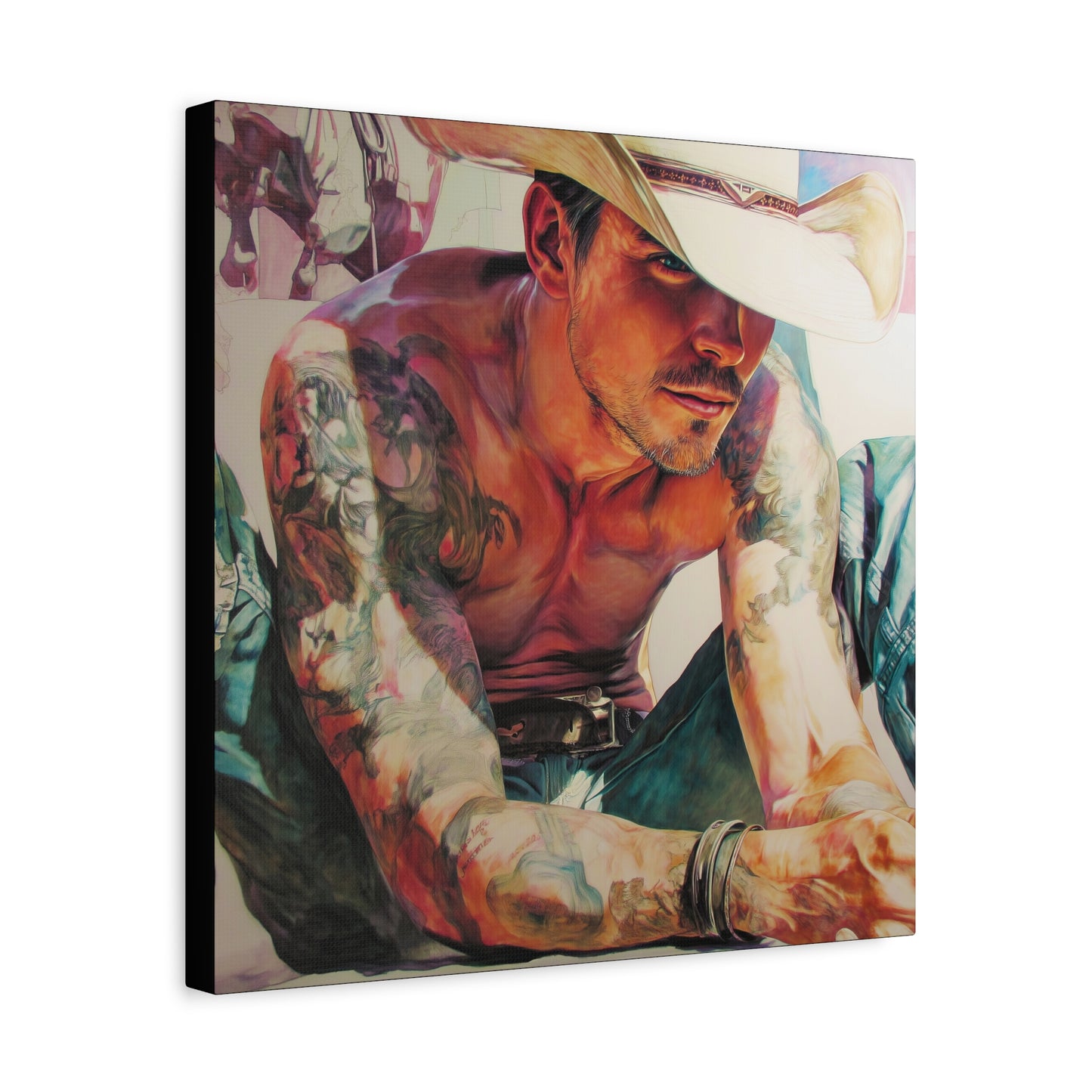 Gallery Wrapped Canvas, Wranglers and Wreckage Art Canvas, Erotic Pinup Art Canvas – Cade