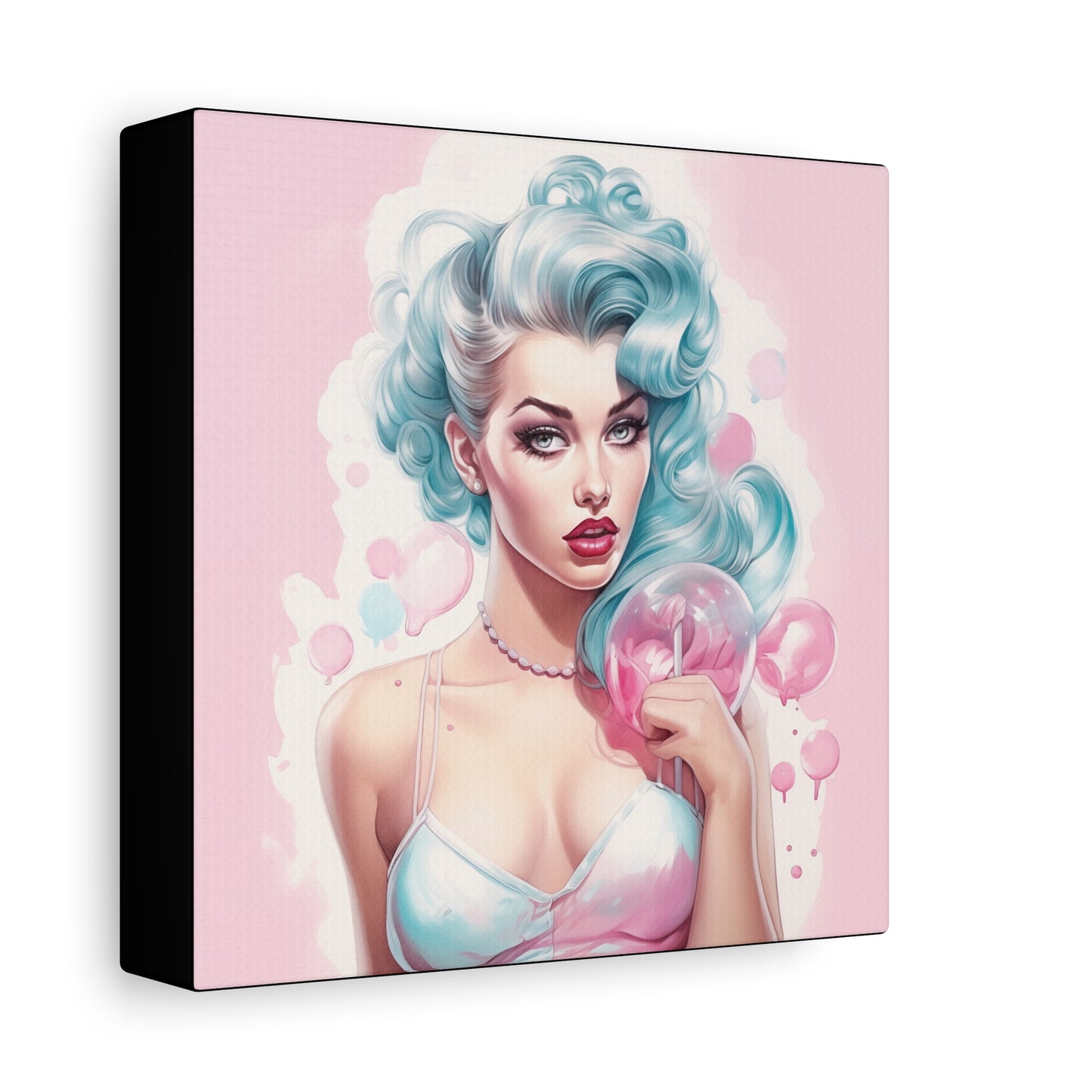 Canvas Gallery Wrapped High-Fashion Wall Art, Stylish Decor, Retro Femme Doll Pop Art – Tessa